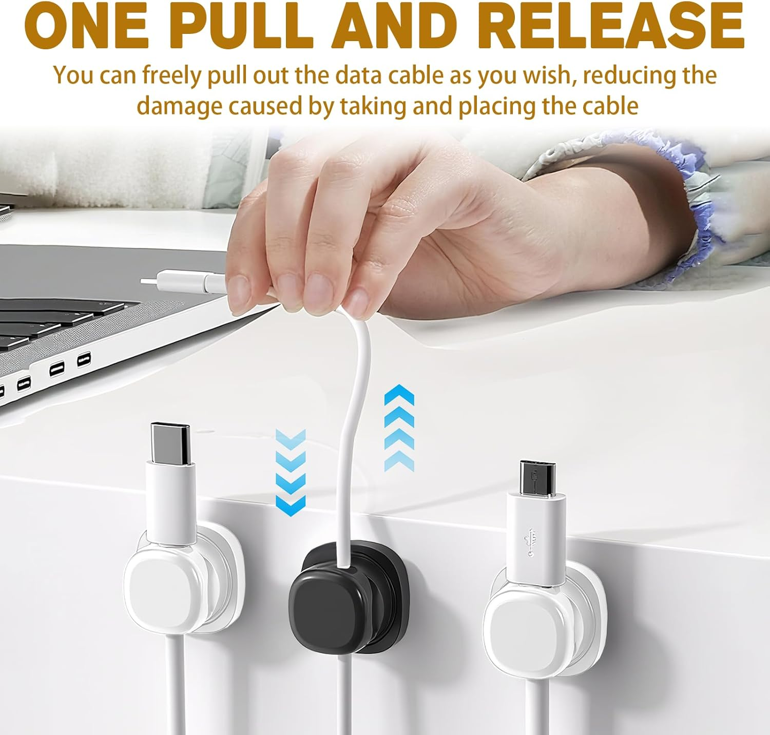 360&deg; Rotatable Cable Organiser 6Pack - ABS Spring Cord Clips, Acrylic Adhesive Cable Holder, Desk Management under Desk, Compact Tidy for Room Office Usb/Charging Wires (Black and White Combination) - Black And White Combination image number 2