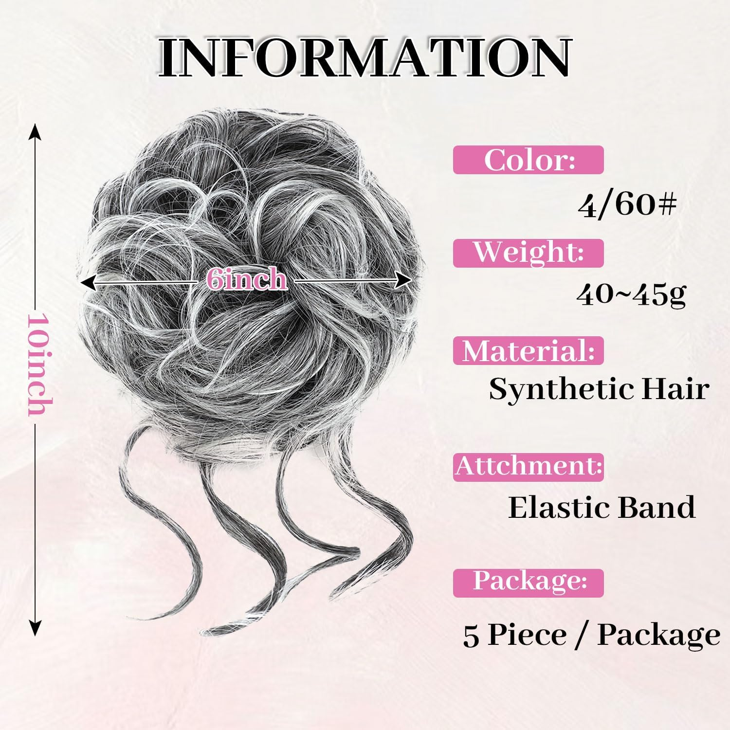 Fulang Hair Pack of 5 Hairpieces with Elastic Band, Large Bun Hairpiece, Wavy Natural Synthetic Hair Scrunchie, Women'S with Hair Updo Hair Extensions, Messy Bun Hairpieces (5 Pieces/Pack) (4/60) image number 4