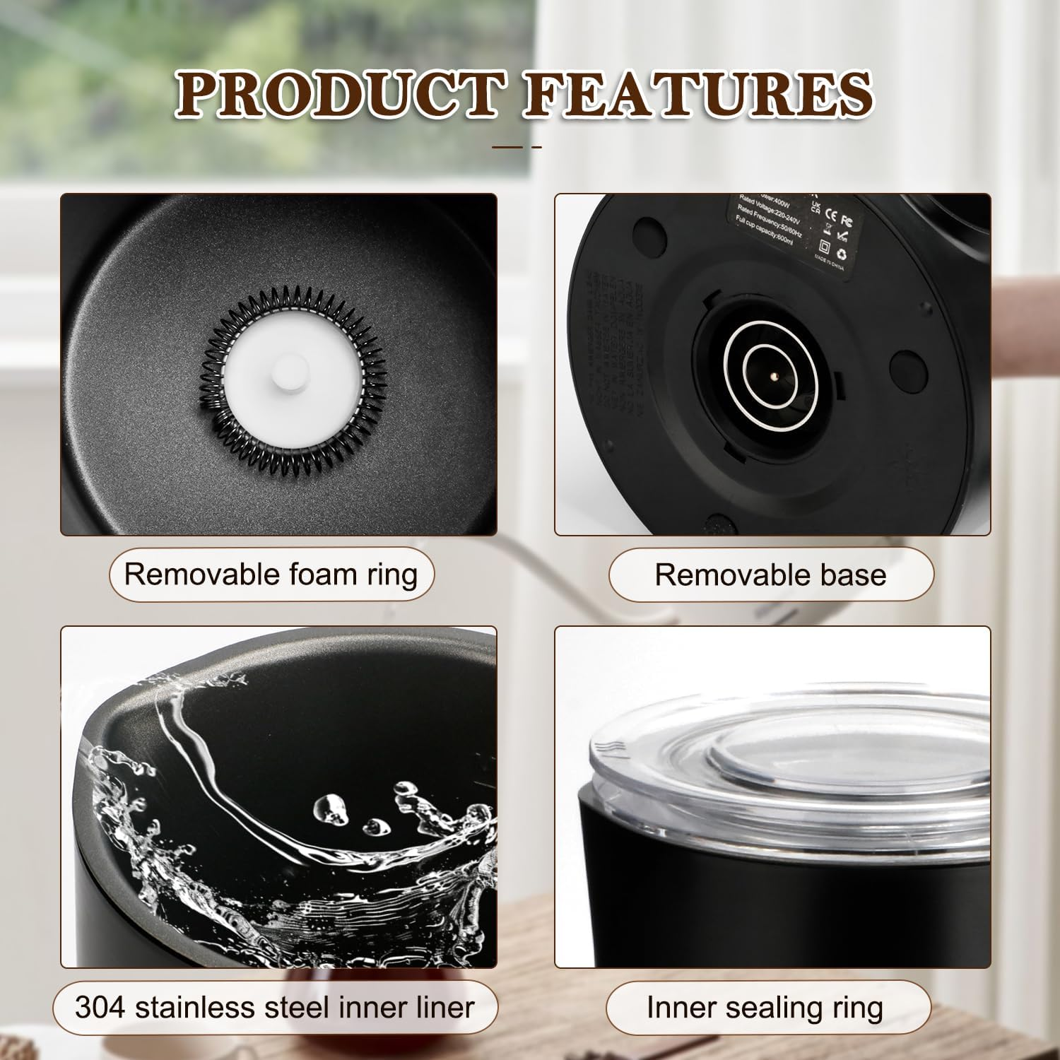 Milk Frother, Necomi Electric Milk Frother, Milk Heater 14.54Oz/430Ml 4 in 1 Coffee Steamer Frother, for Frothing and Heating Milk, for Latte, Cappuccino, Macchiato image number 4