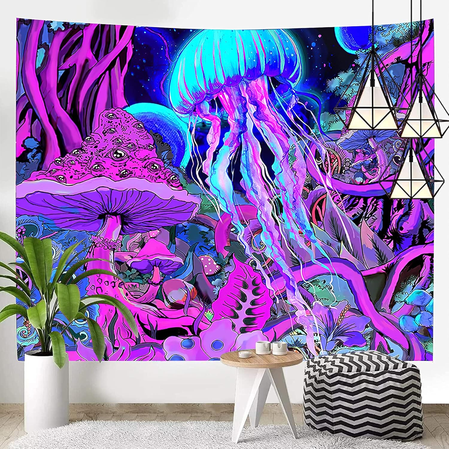 Meagtlva Jellyfish Tapestry,Trippytapestry,Weed Tapestry for Bedroom Aesthetic Hanging Tapestry Backdrop Wall Blanket Living Room Dorm (150X130Cm, Jellyfish Mushroom) image number 7