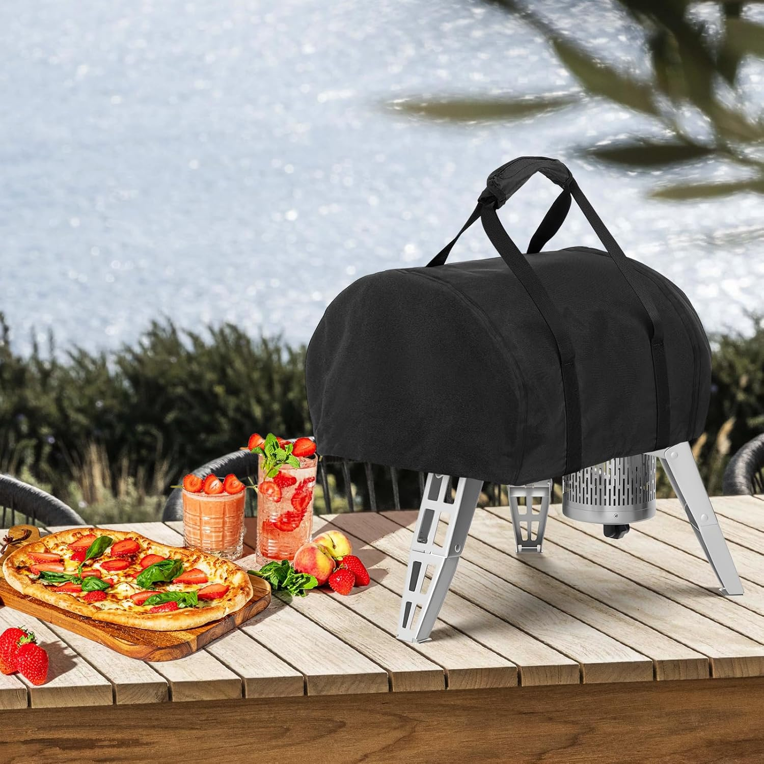 Waterproof Pizza Oven Cover for Gozney Roccbox Pizza Oven, 600D Outdoor Camping Wood Burner Storage Protective Cover Heavy Duty Waterproof Grill Oven Cover - Brown image number 7