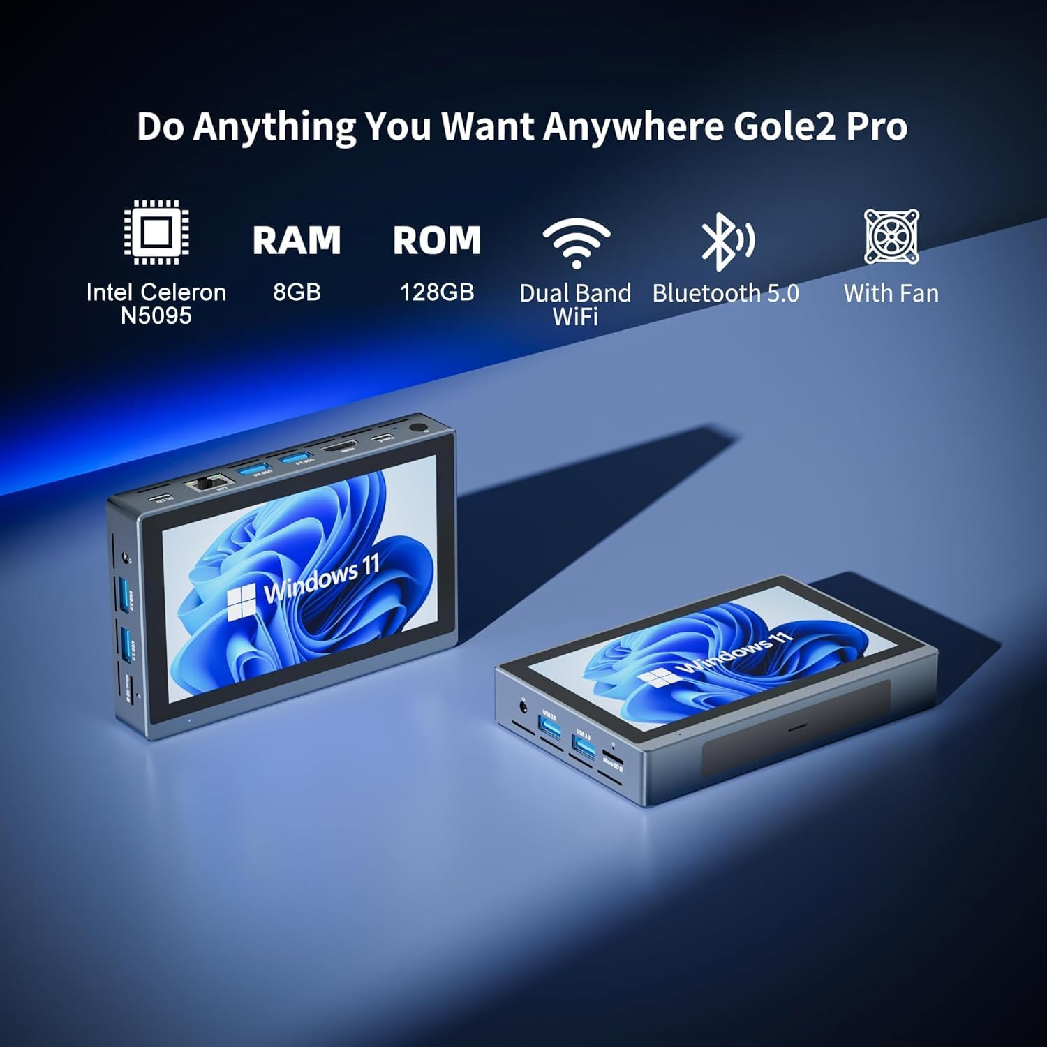 Mini Computer PC Mini Computer Decoration with Touchscreen Display 5.5 Inch Mini-Pc Desktop Celeron N5095 Windows 11 Pro, 8GB RAM 128GB ROM Dual Display Output 4K @ 60Hz, HDMI2.0, Type-C