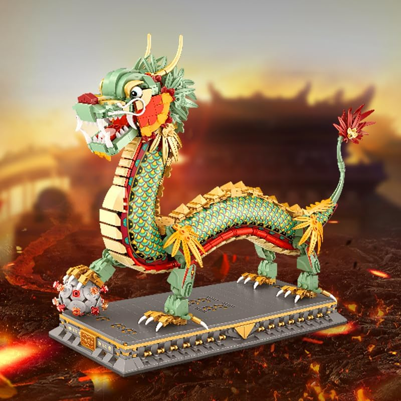 Toymart Lucky Dragon Building Blocks Set Toys (1416PCS) &ndash; Chinese Mythology Mini Bricks Model with Display Base | Cultural Collectible DIY Gift