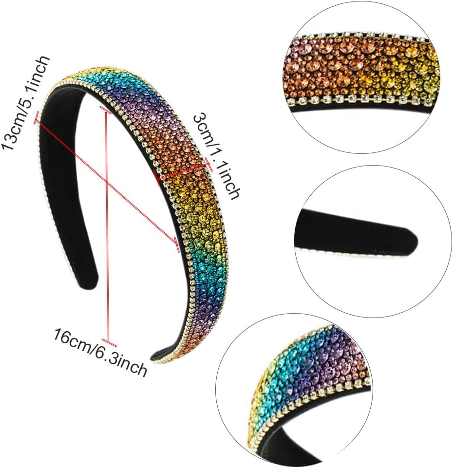 Crystal Rhinestone Headbands Velvet Padded Wide Headwear Diamond Beads Bling Hair Bands Non-Slip Hard Headbands for Women Girls Daily Wear Party Wedding Hair Accessories (Diamondde) image number 5