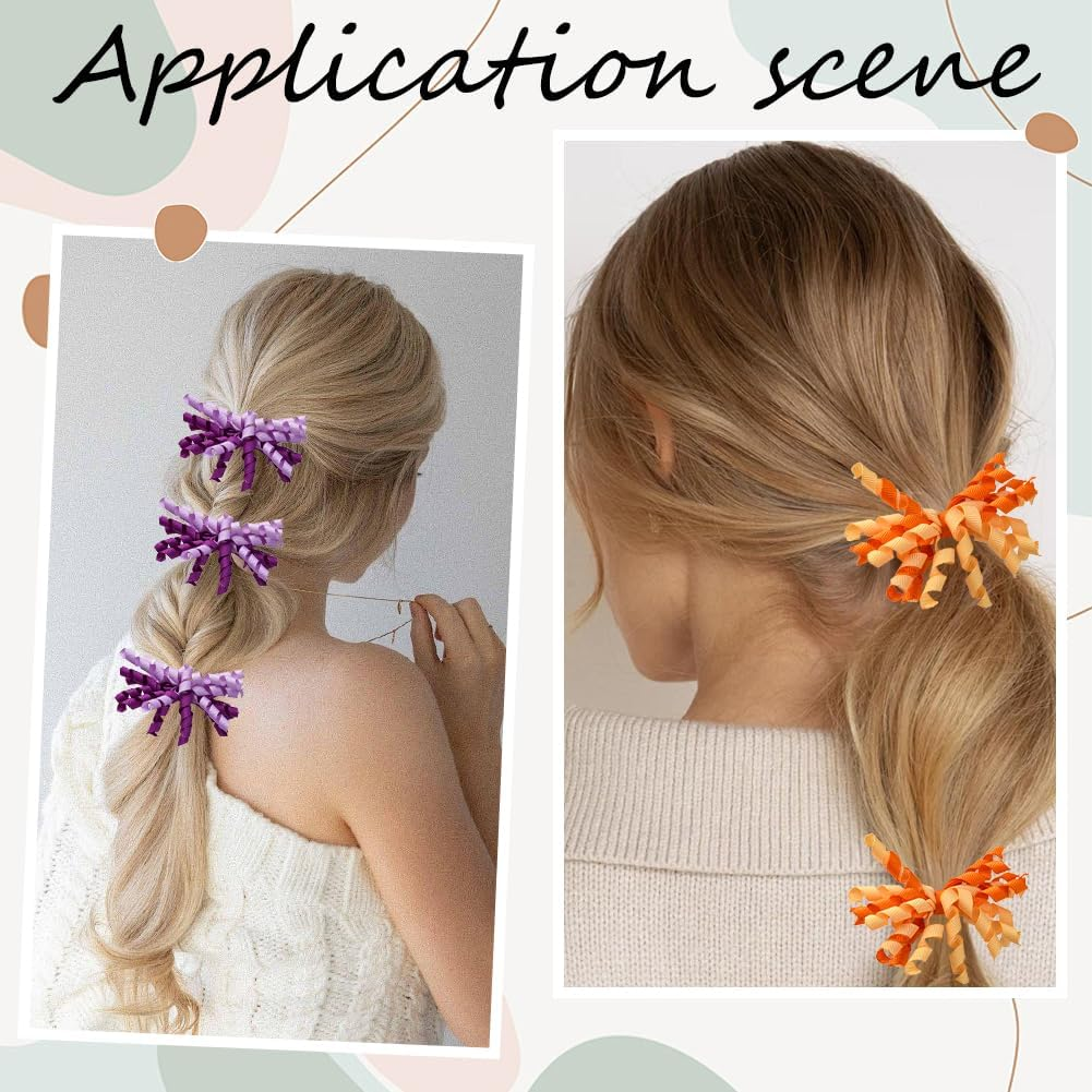 SOFPLATE Pack of 18 9 Colours Curling Bands Hair Bows Colourful Hair Bands Bows Rainbow Corker Elastic Polyester Bow Boutique Curls Ponytail Holder Accessories for Short Long Hairstyle DIY Decoration