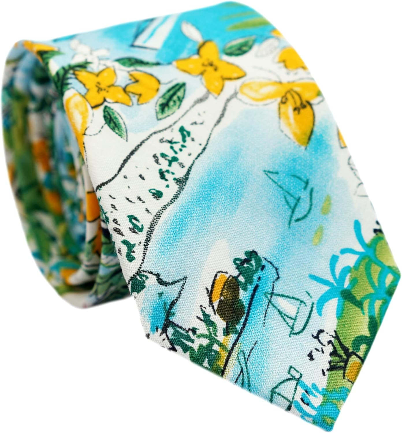 BELLUNO Floral Skinny Tie for Men, Print Flower Necktie for Wedding, Groomsmen, Missions, Dances, Cotton Slim Tie + Gift Box