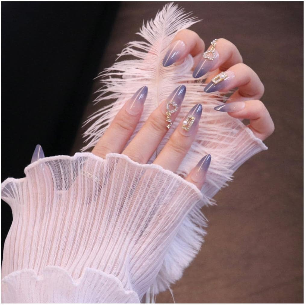Fake Nail 24Pcs/Box French Fake Nails Artificial Nails with Glue Gradients Wear Long Paragraph Fashion Manicure False Nails Press on Fake Nail Women False Nails