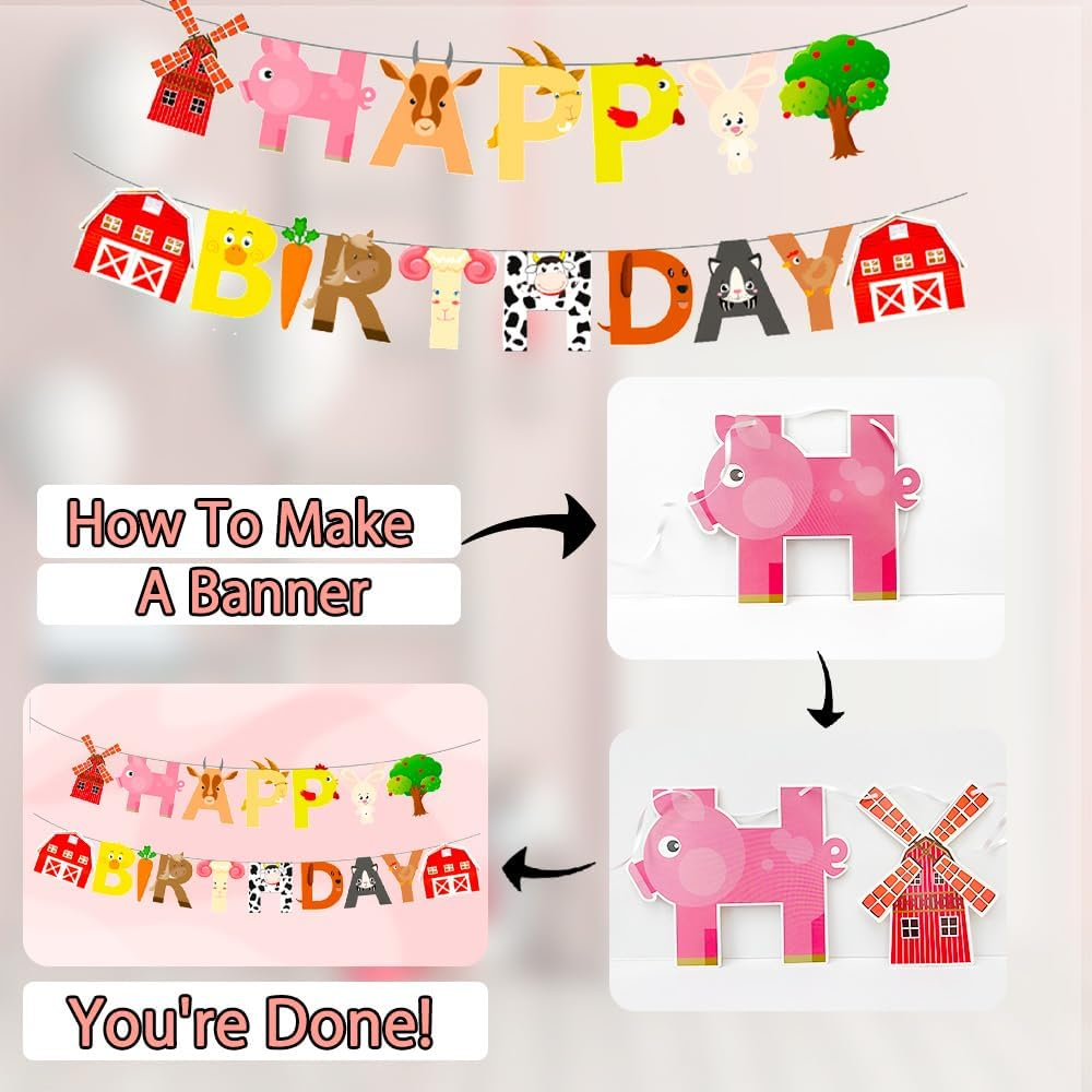 Farm House Fun Barnyard Animals Party Supplies,130Pcs Farm Theme Birthday Decorations Tableware Set-Farm Party Plates Cups Napkins Tablecloth Banner Etc Farm Birthday Party Supplies for Boys/Girls