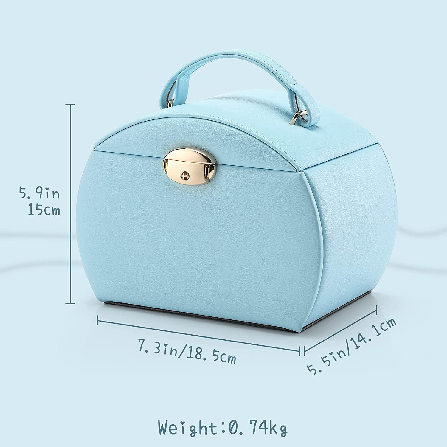 Vlando Musical Jewelry Box for Girls Kids with Drawer, Music Box with Ballerina and Stickers for Birthday Bedroom Decor, Blue