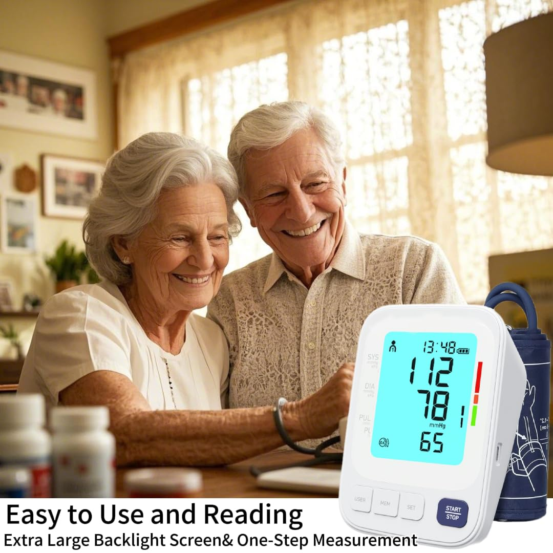 Blood Pressure Monitor, Clinically Validated Blood Pressure Cuff (22-42Cm), Extra Large 4.5" Blue-Lit Screen, Fast Automatic Measurement - Medical Grade, 2 * 120 Memory, Batteries Included image number 5