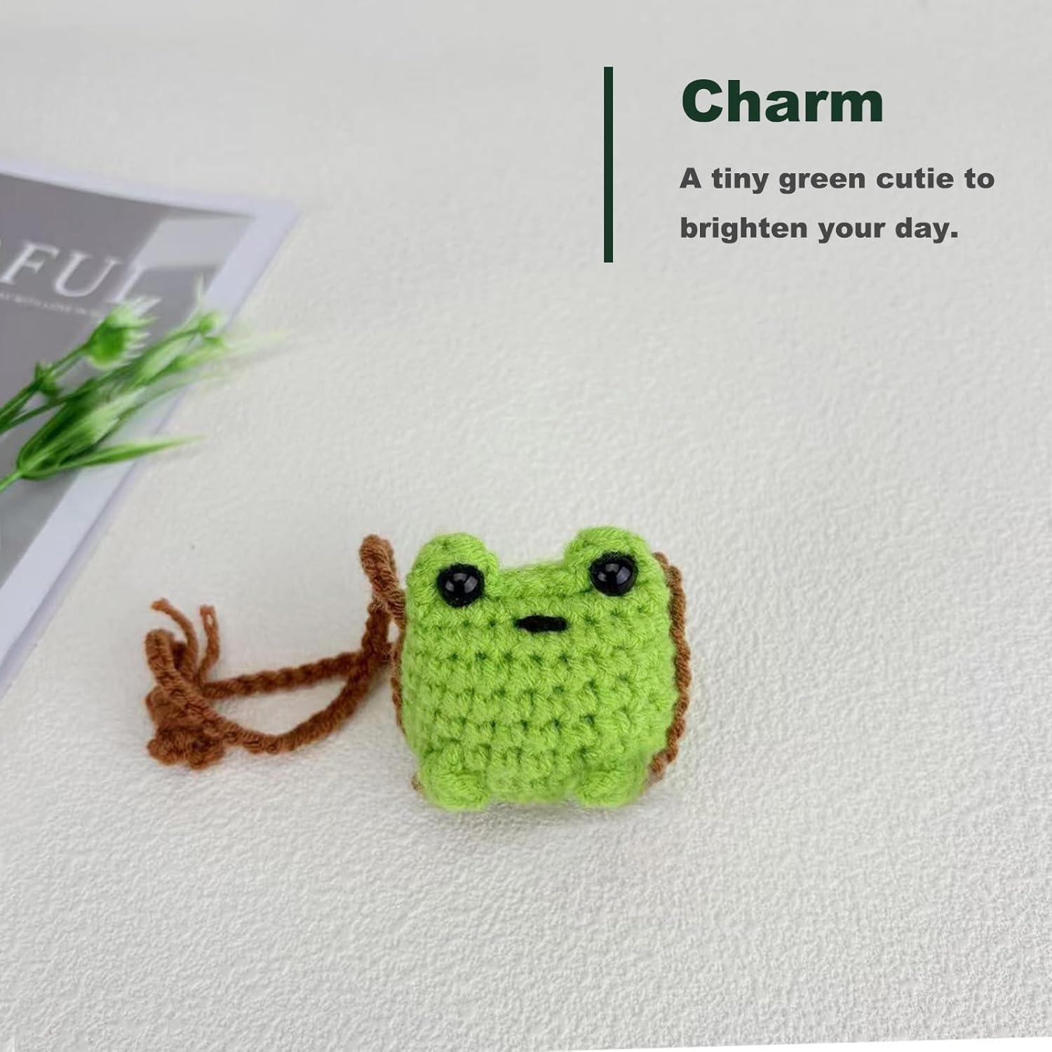 Cute Crochet Frog Car Decor,Car Hanging Accessories for Rear View Mirror,Boho Positive Animals Charm,Hand-Made Kitchen Office Ornament, Funny Interior Aesthetic Pendant for Women (Green) - Green image number 4