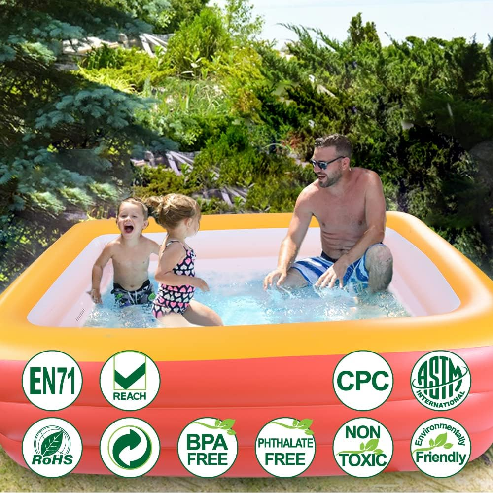Inflatable Pools, Kiddie Pools, Inflatable Family Swim Play Center Pool with Soft Floor, 82 Inches Durable Swimming Pool, Summer Water Fun for Garden or Backyard or Indoor (82 Orange) - Orange image number 3