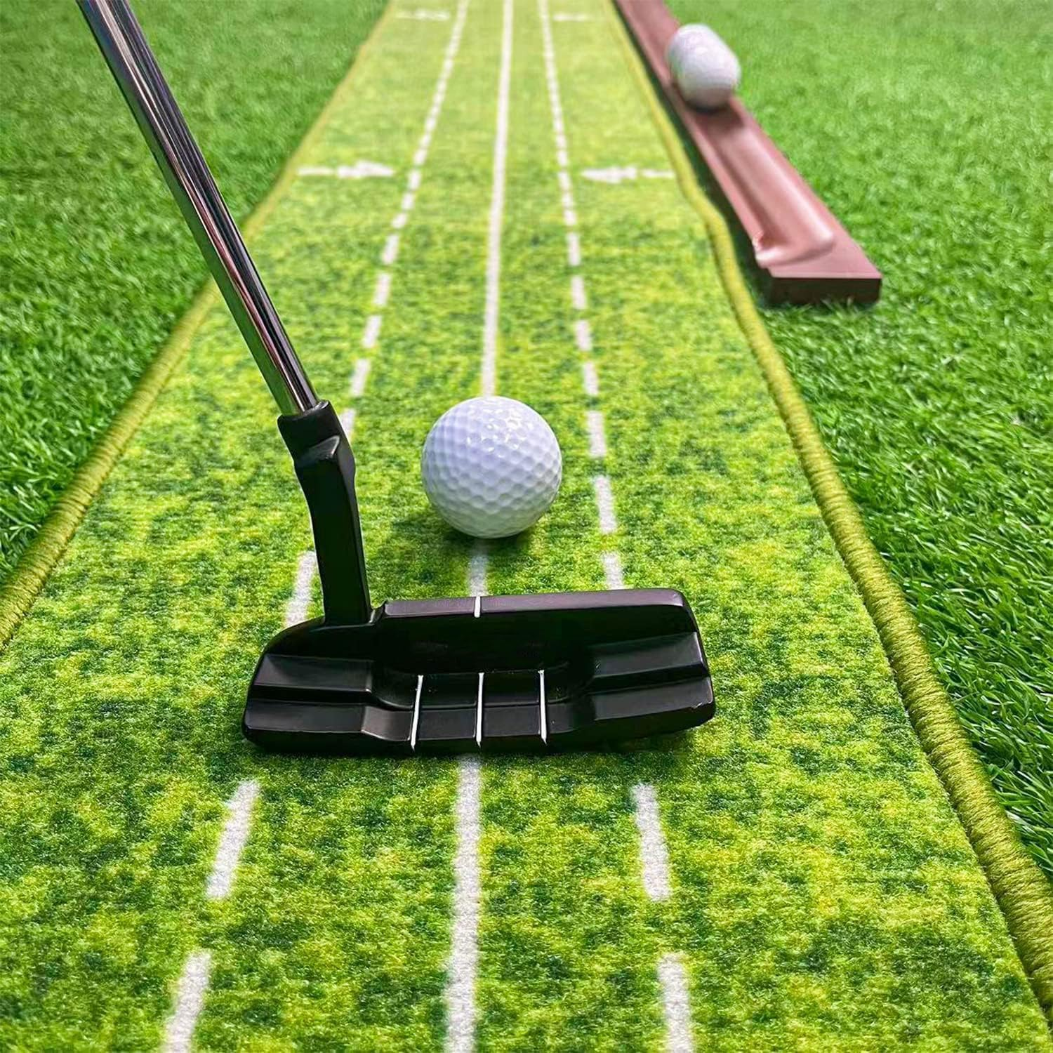 Putting Green Indoor,Wrinkle-Free Golf Mat with Auto Ball Return - Durable Solid Wood Base, Luxurious Velvet Surface - Ideal for Home or Office image number 2