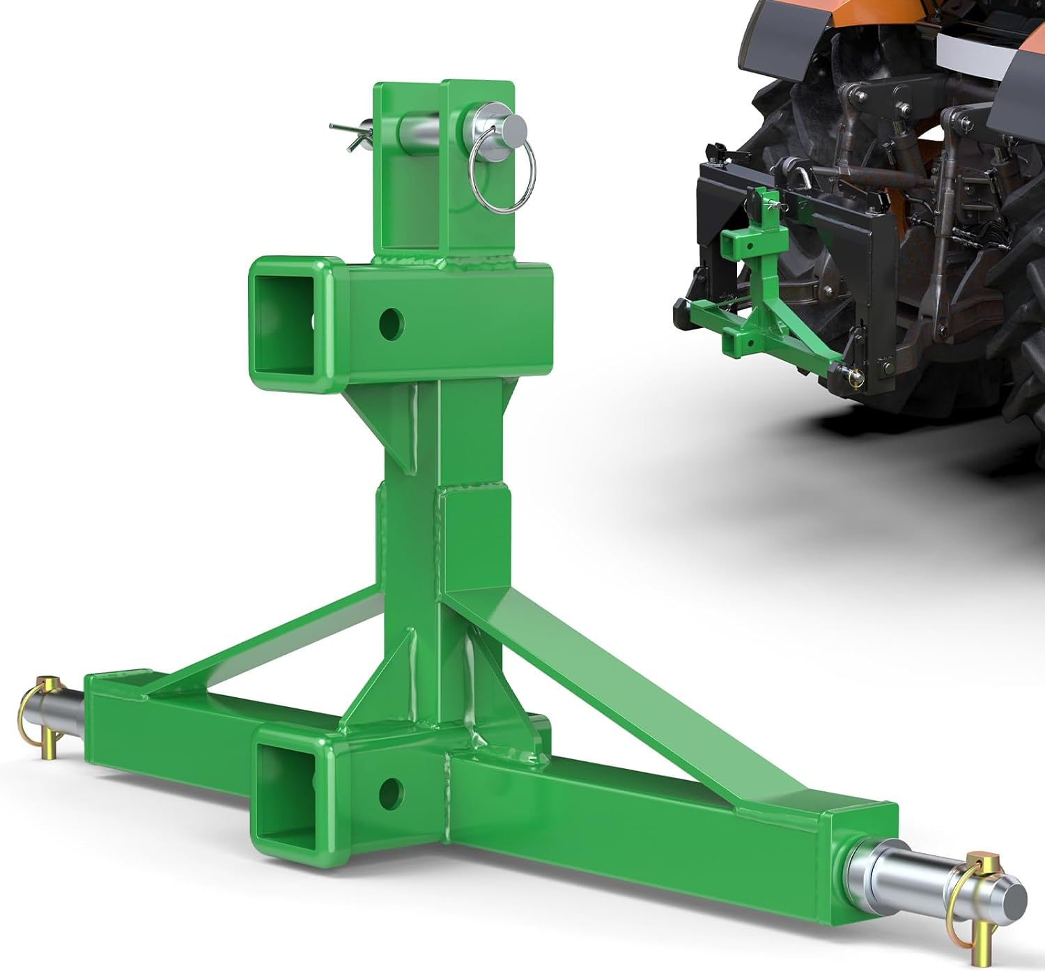 Green 3 Point Hitch Receiver with Dual 2&rdquo; Receiver, 3 Point Trailer Hitch for Tractor, Fit for Standard/5Th Wheel/Goose Neck Connections, 3 Pt Quick Hitch Farm Equipment and Subcompact Trailer Hitch