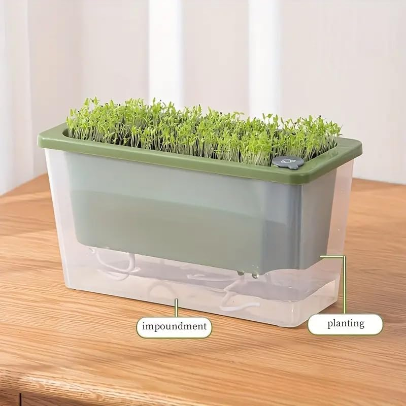 AIMALL Self-Watering Square Planter for Indoor Gardening, Balcony Vegetable Pot with Absorbent Cotton, Lazy Self-Priming Flower Pot, 10.43"X4.72"X5.5" - White image number 6