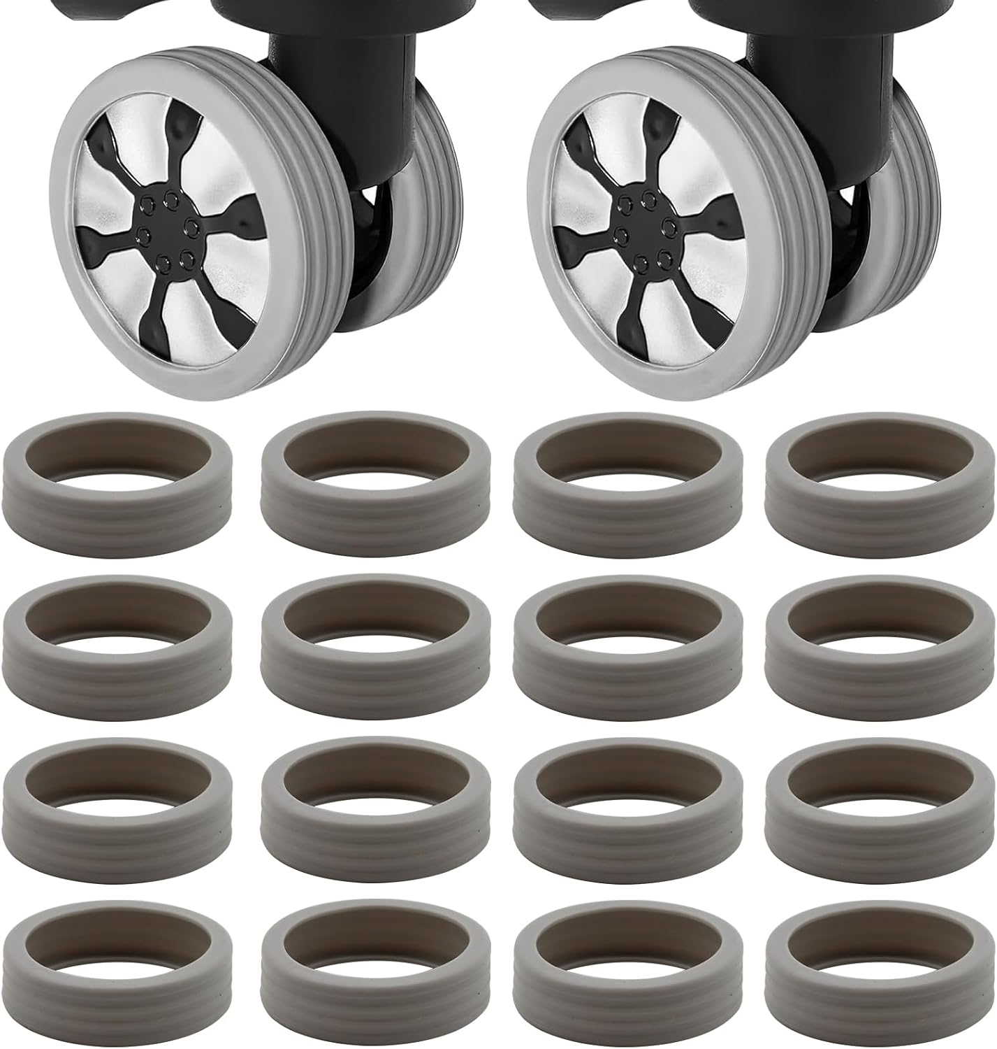 16 PCS Silent Luggage Wheel Protection Covers - Universal Anti-Scratch, Reduce Noise for Most 8-Spinner Wheels (Grey) image number 5