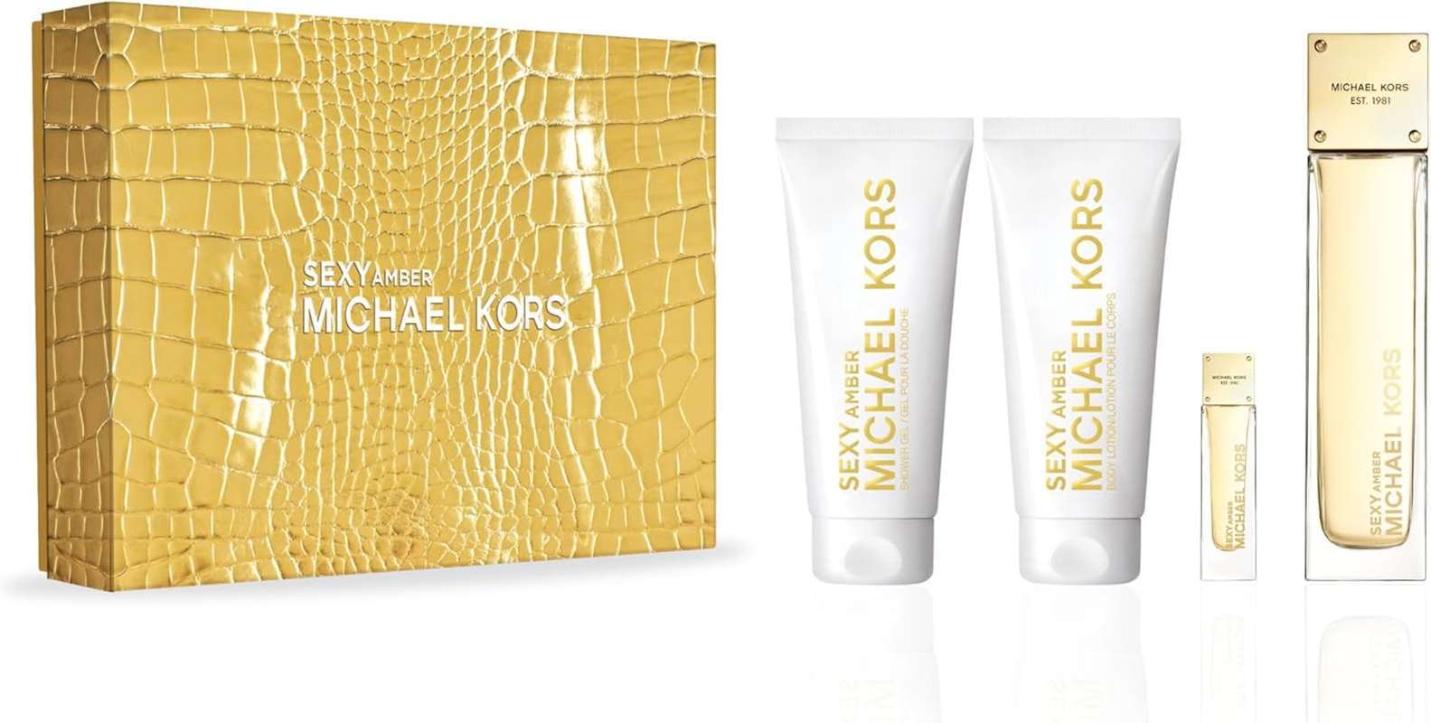 Sexy Amber by Michael Kors for Women - 4 Pc Gift Set 3.4Oz EDP Spray, 0.17Oz EDP Splash, Body Lotion, Shower Gel