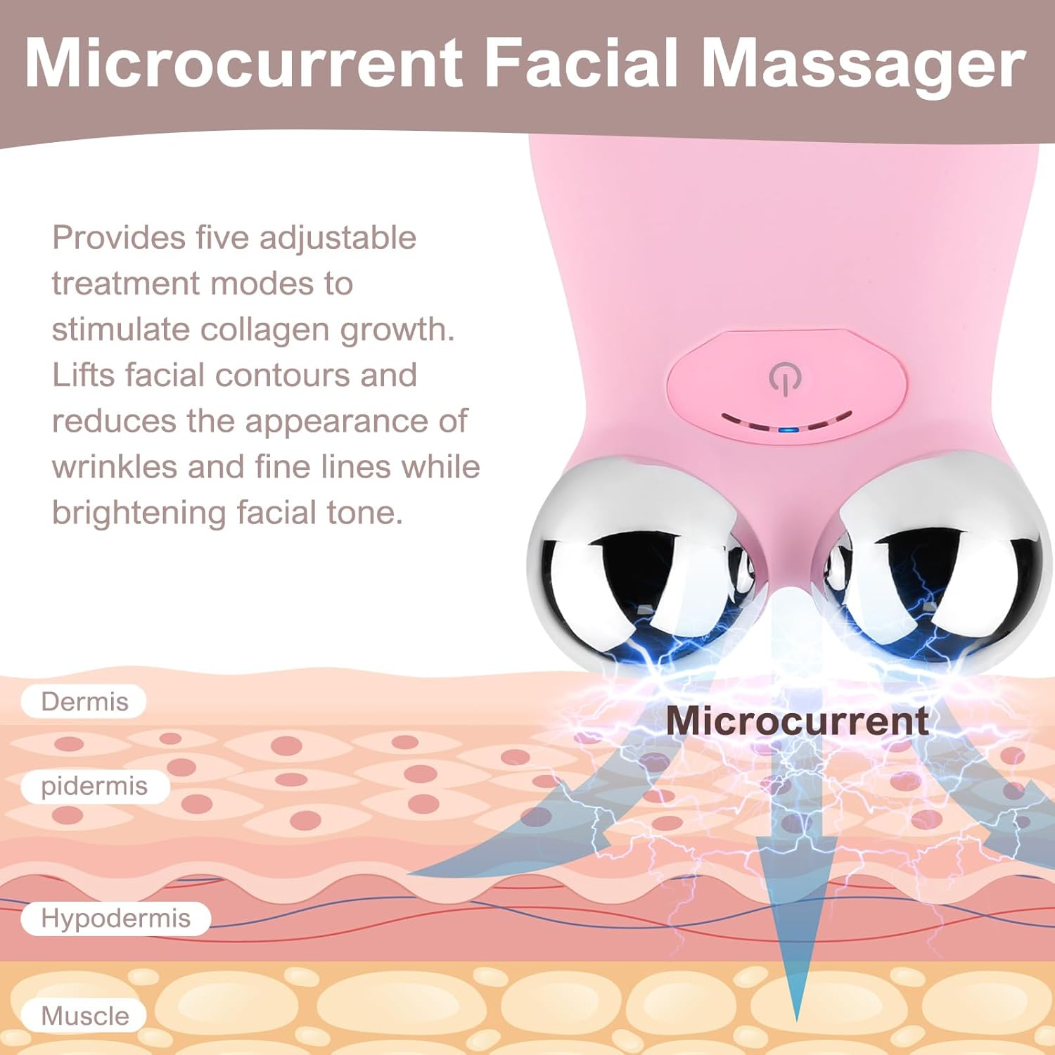 Microcurrent Facial Devices, Mini Microcurrent Face Lift Device Face Massager for Face Lifting and Facial Sculpting(Pink) - Pink image number 2