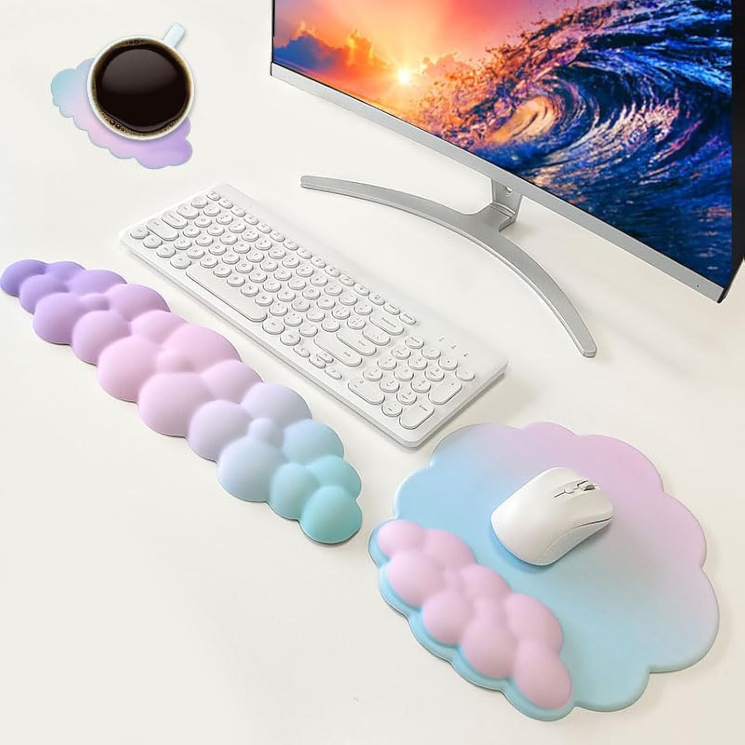 Cloud Mouse Pad with Wrist Rest Ergonomic Cloud Keyboard Wrist Support Comfortable Mouse Pad with Wrist Rest Soft Durable Design for Computer Keyboard and Mouse Ideal for Office Home Use image number 1