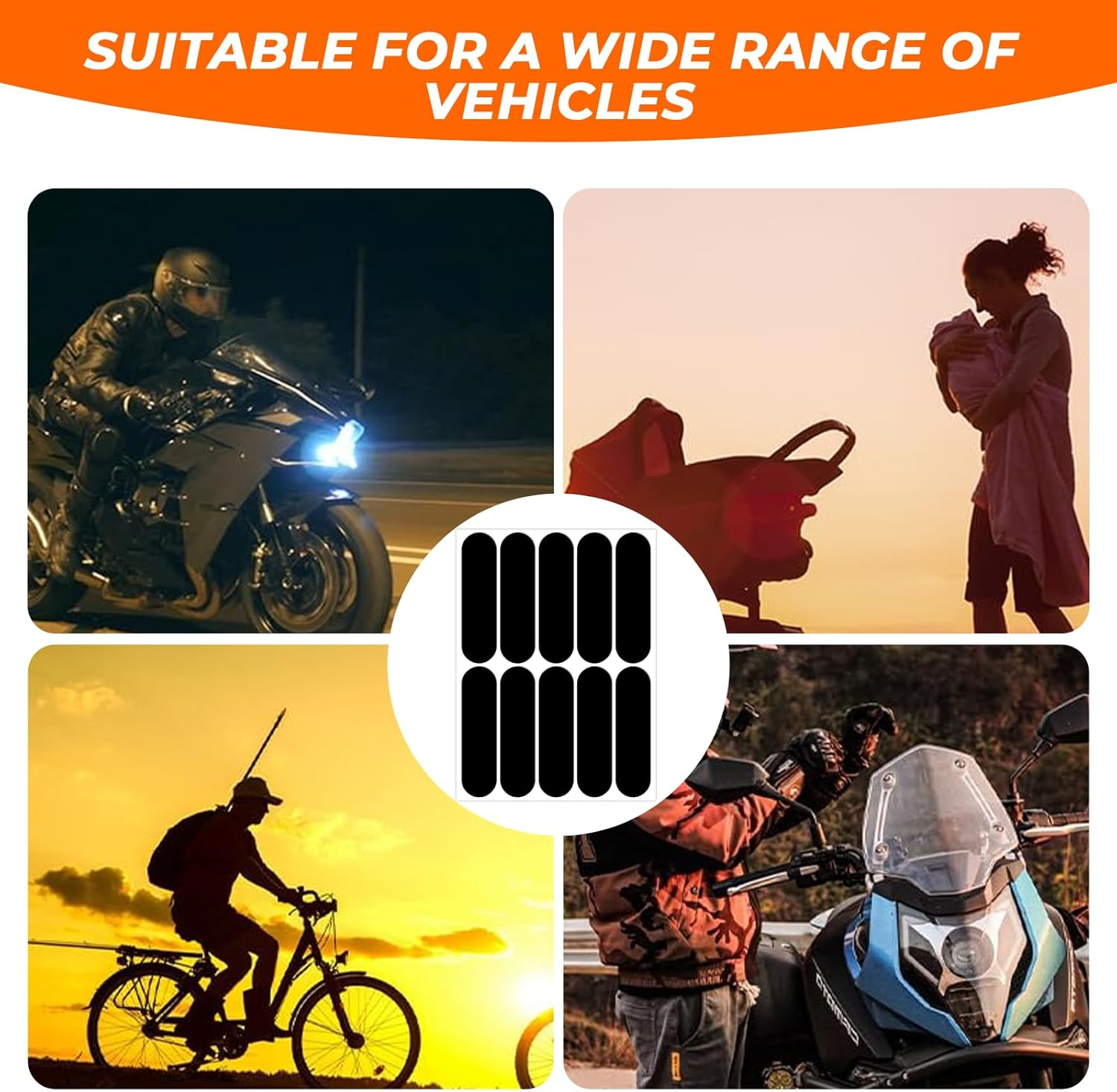 MAEZOE 10Pcs Black Reflective Stickers for Motorcycle Helmet &ndash; Night Visibility, Weatherproof Adhesive, Discreet Design &ndash; for Bike, Scooter, Kids Helmet Riders image number 4