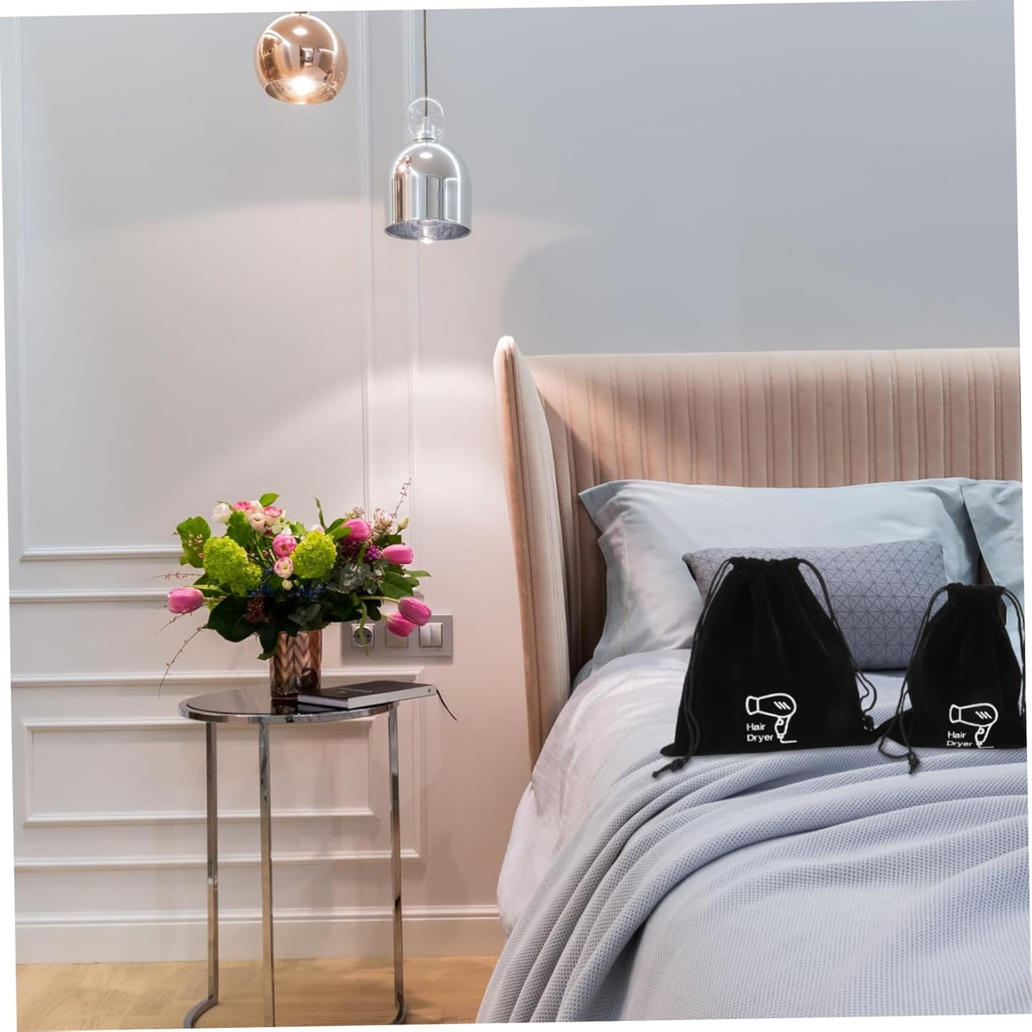 Outanaya 2Pcs Hair Dryer Storage Bag Black Drawstring Pouch Multifunctional Organizer for Travel Home Hotel Use Dustproof Velvet image number 2