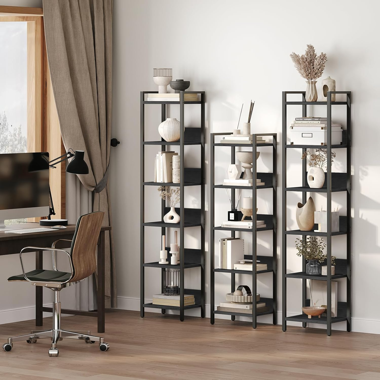 MAHANCRIS Bookshelf, 5-Tier Bookcase, Standing Book Shelf for Small Space, Storage Shelf Organizer, for Living Room, Bedroom, Study, Balcony, Black BKHB5501 image number 4