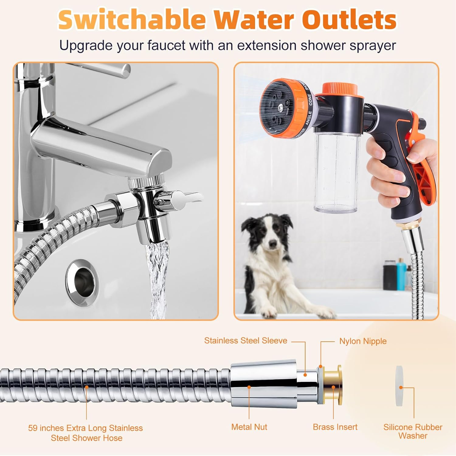 Bathtub Faucet Sprayer Attachment for Dog Washing - Hose with Adapters for Tub and Sink image number 6