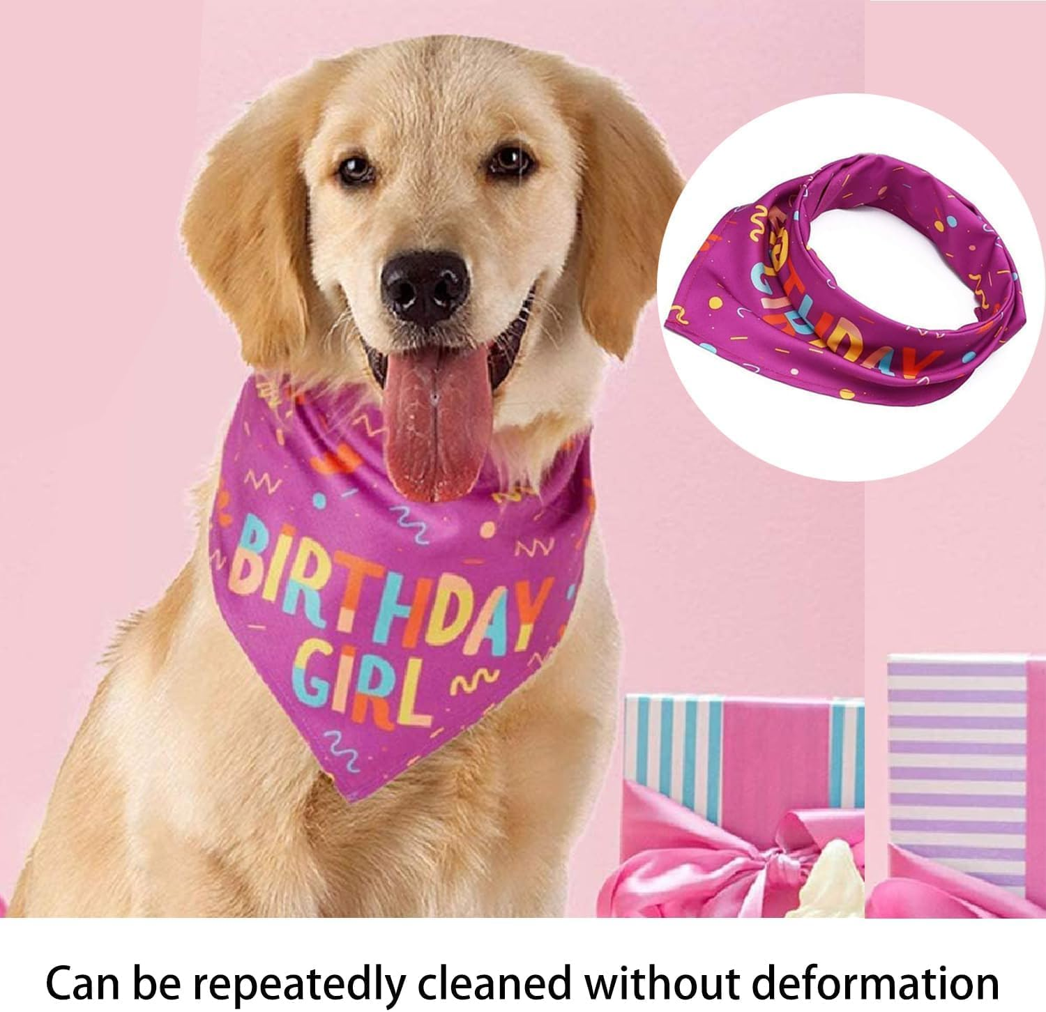 Dog Bandana for Birthday, Bithday Pet Bandana, Pink Triangle Scarf for Small & Medium Dogs, Perfect for Birthday Girl Pets, Birthday Party Accessory image number 6