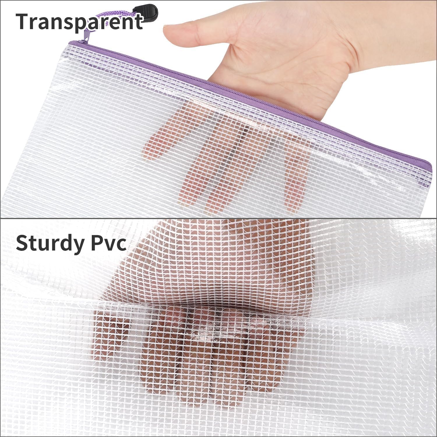 EOOUT 30Pcs Mesh Zipper Pouch, Waterproof Zipper Bags, 8 Sizes Waterproof Plastic Document Pouch, 8 Colors, Multipurpose for Travel Storage, Office Appliances and Home Organize