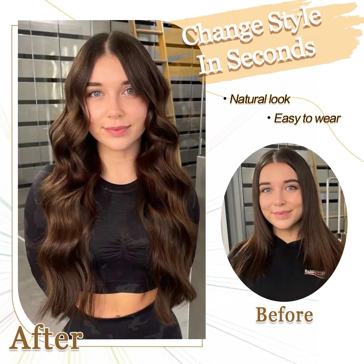 VEGALILY 20Inch Hair Topper, 7X7" Base Size Wavy Hair Topper for Women, Handmade Natural Hairline Hair Toppers Fake Hairpieces for Women (Brown with Highlights) - Gradual Brown image number 2