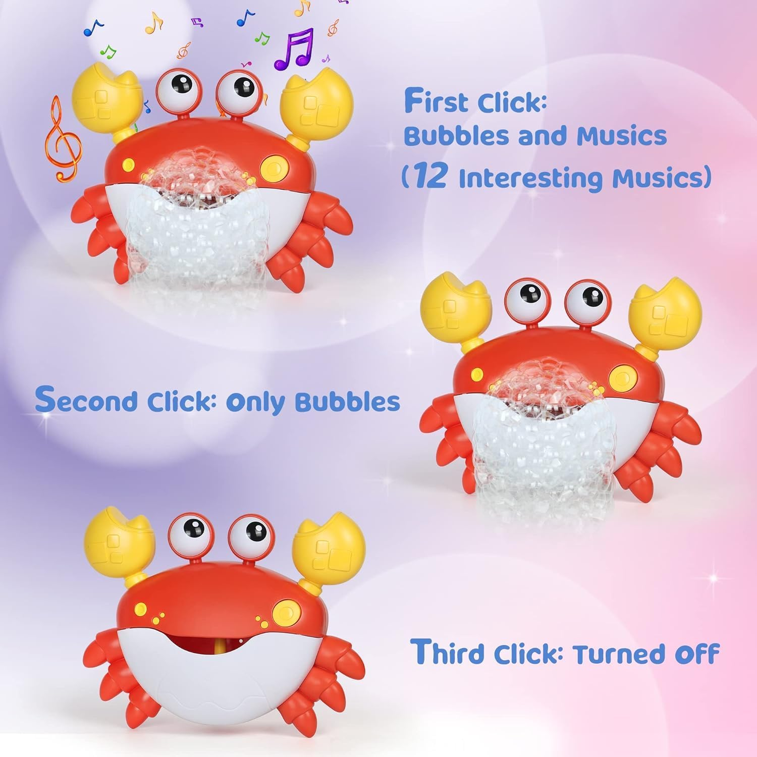 Baby Bath Toys, Crab Bathtub Bubble Machine, Blow Bubbles and Play Children'S Songs, Singing Bathtub Bubble Machine, Baby, Toddler Kids Toys, Gifts for 3 Year Old Girl and Boy image number 1