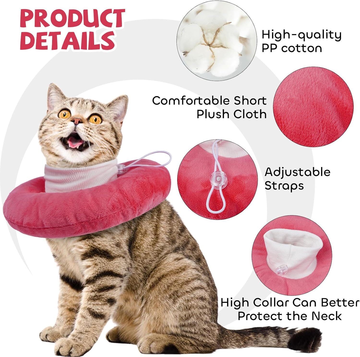 Lelepet Cat Recovery Collar, Soft Small Cat Cones, Pet Neck Protector, Adjustable Pet Elizabethan Collar to Stop Licking after Surgery Kitten Cones for Cats Small Dogs Recovery Cone, Pink L