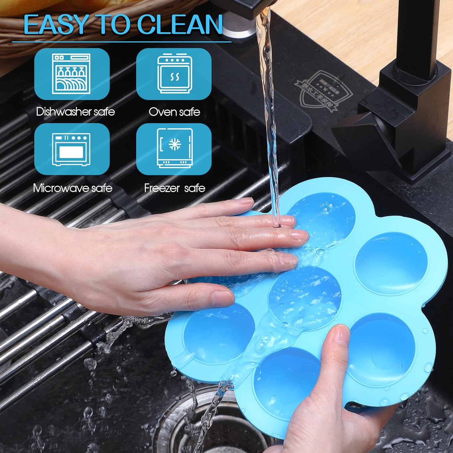 4 Pcs Silicone Baby Food Freezer Tray with Lid Stackable Reusable 2.5Oz Silicone Baby Food Freezer Molds Storage Tray for Homemade Egg Bite Vegetable Fruit Purees Breastmilk(Colorful) - Blue image number 5