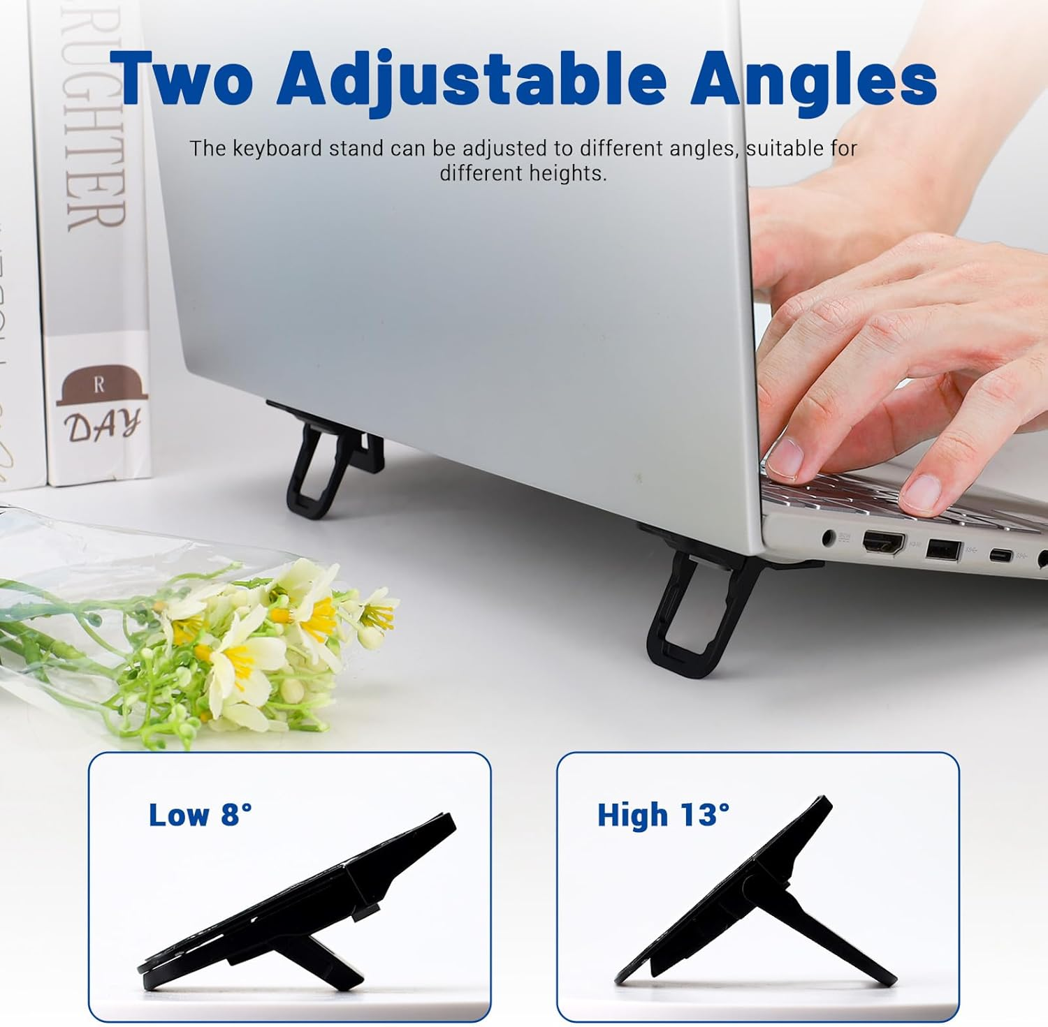 2Pcs Alloy Mini Laptop Stand for Desk, Black Foldable Computer Keyboard Stand, Self-Adhesive Invisible Computer Stand for Laptop