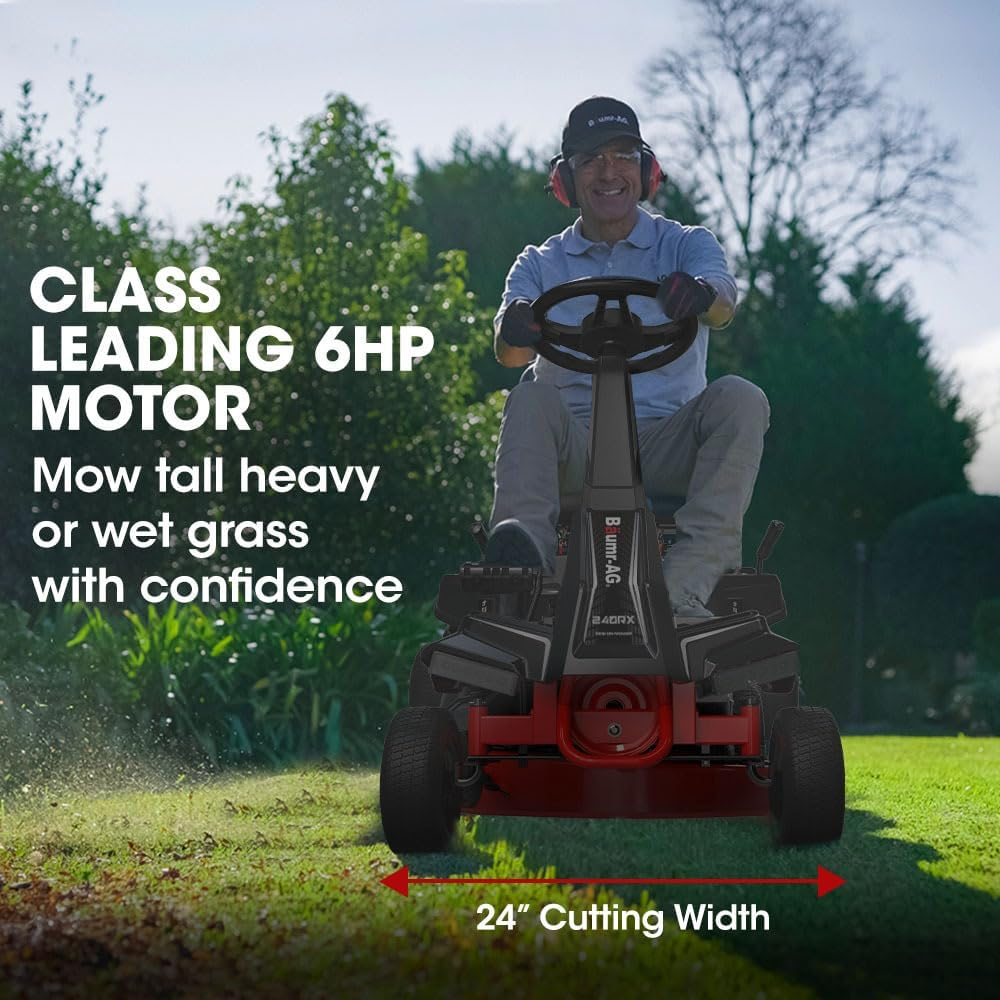 Baumr-Ag 24" Ride on Lawn Mower, Lithium Electric Start System, 6HP 224Cc, 5 Cut Heights, Catcher and Mulch Kit image number 5