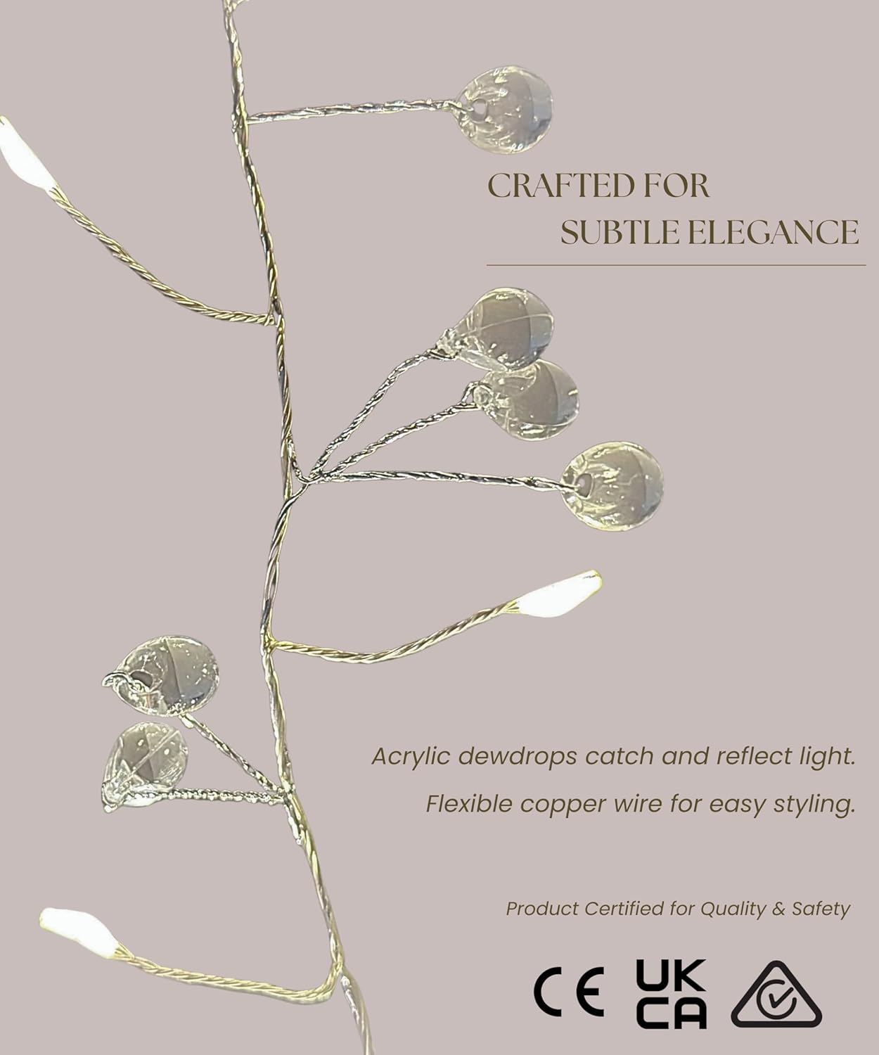 Meletē LED Dewdrop String Lights - 4M (13Ft), 120 Warm White Leds, Battery Operated - Fairy Lights for Indoor Use, Christmas, Bedroom, Party Decoration image number 3