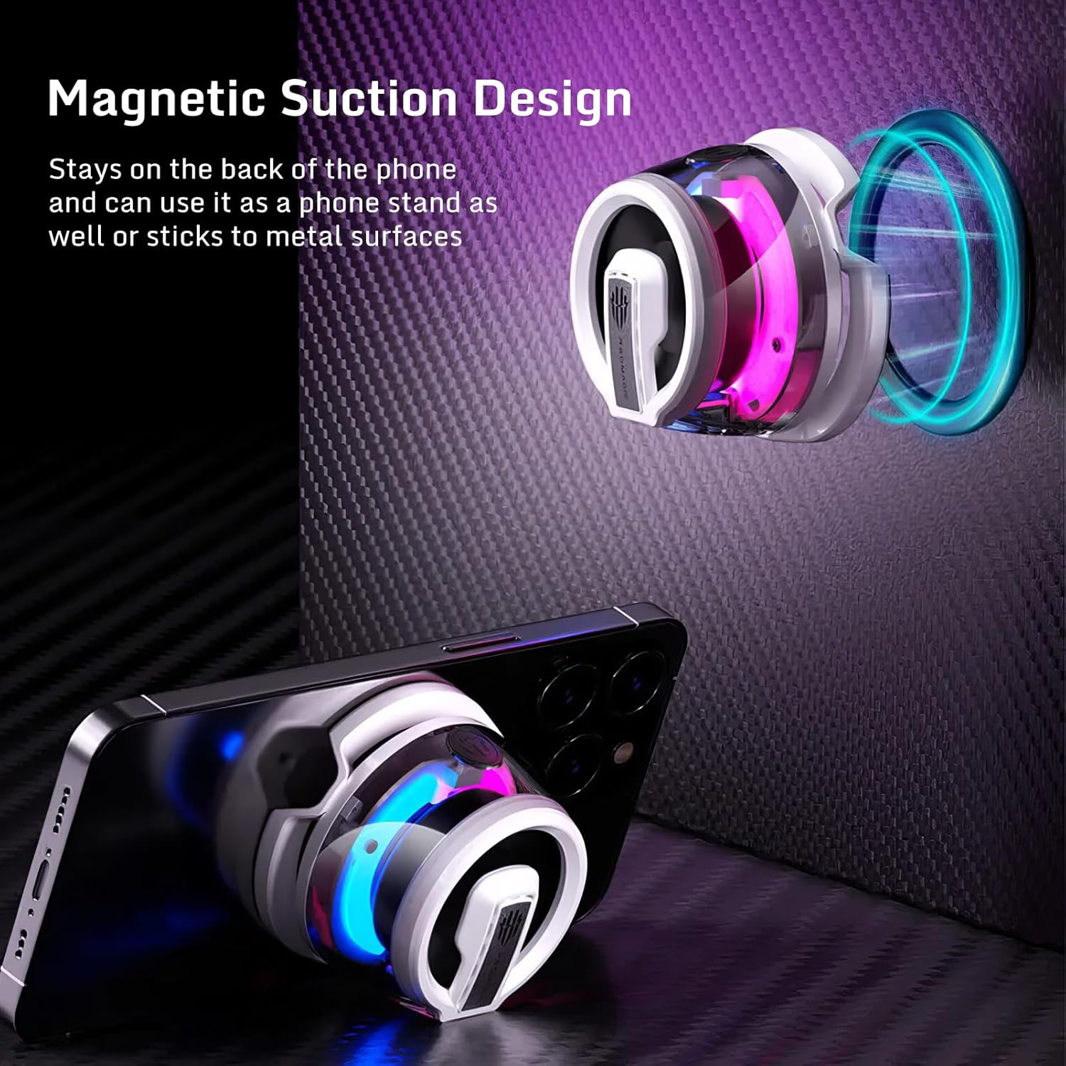 Nubia Redmagic Mini Bluetooth Speaker, Phone Stand with Small Speaker, BT 5.3, RGB Light, Game/Music Mode, Wireless Portable Magnetic Speaker for Golf Cart, Travel, Shower, Outdoors or Metal Surface