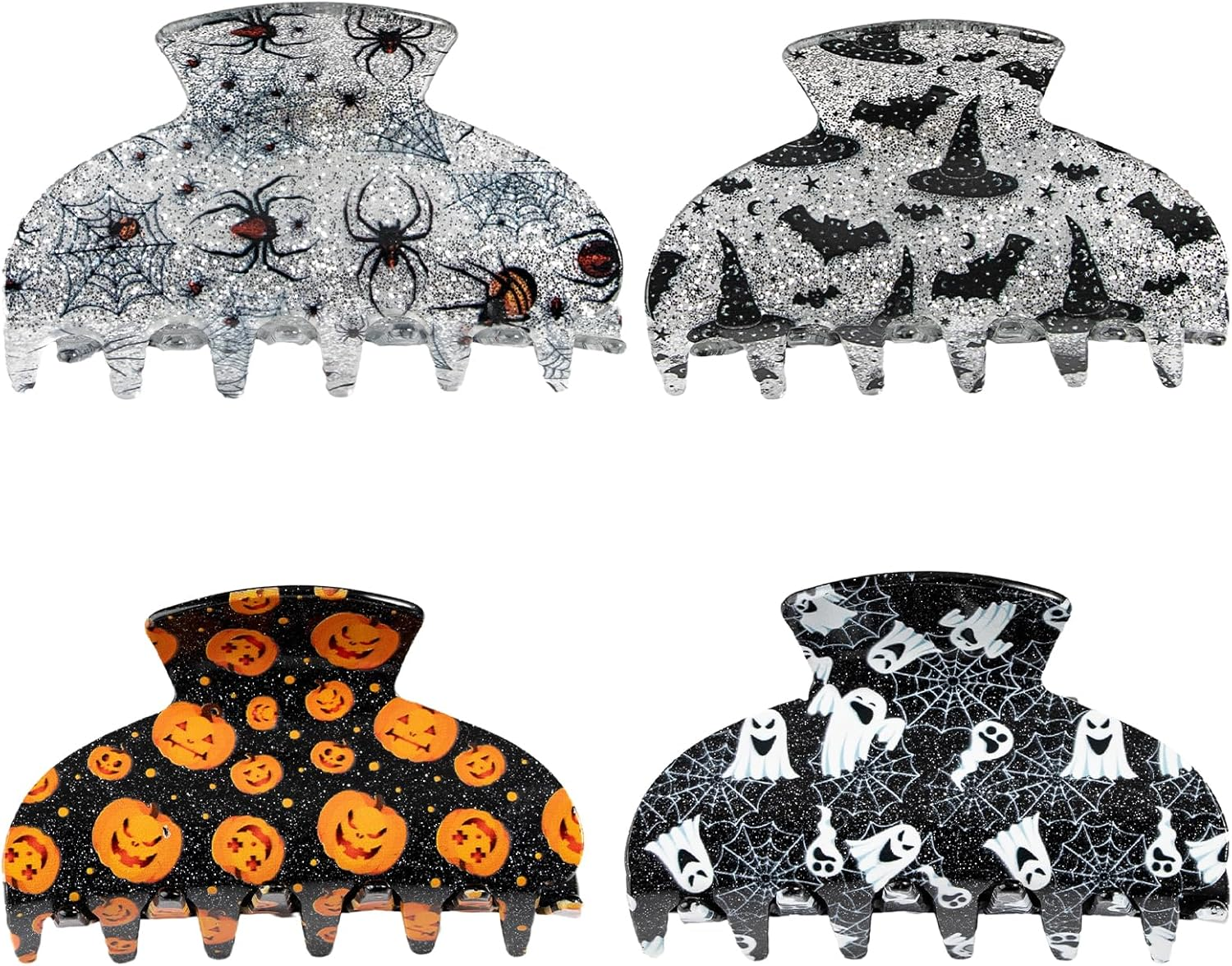 4 Pcs Halloween Hair Clips, Bat Hair Clip Ghost Hair Clips Spider Web Hair Clip Halloween Pumpkin Hair Clip Acrylic Ponytail Hairpin, Halloween Hairpin Set, Hair Accessories for Women and Girls image number 2