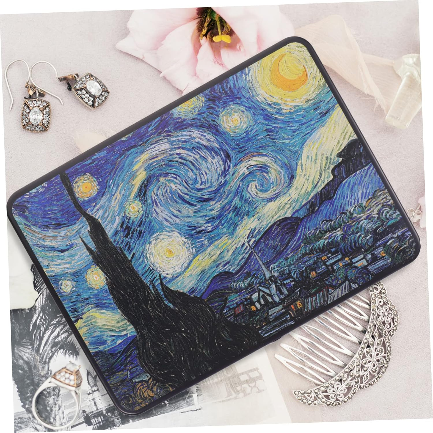 Lockable Vintage Tin Storage Box Lid, Large Metal Decorative Jewelry Organizer Case Key, Secure Desktop Storage for Keepsakes and Personal Items image number 3