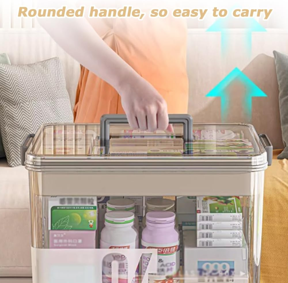 Large Capacity Medicine Storage Box with Handle and Multi-Layer Design, Portable Plastic Pill Organizer for Home, Office, Travel, First Aid & Sundries Storage