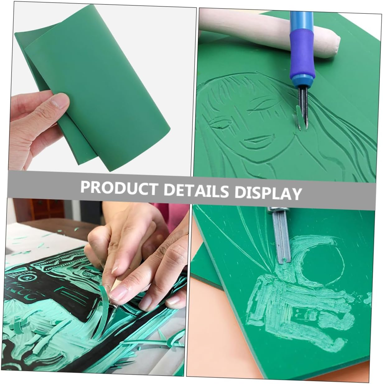 CLISPEED 4Pcs Lino Carving Blocks and Printing Sheets - A5 Soft Rubber Lino Plates for DIY Crafting and Artist Printmaking - Ideal for Creative Carving Projects image number 4