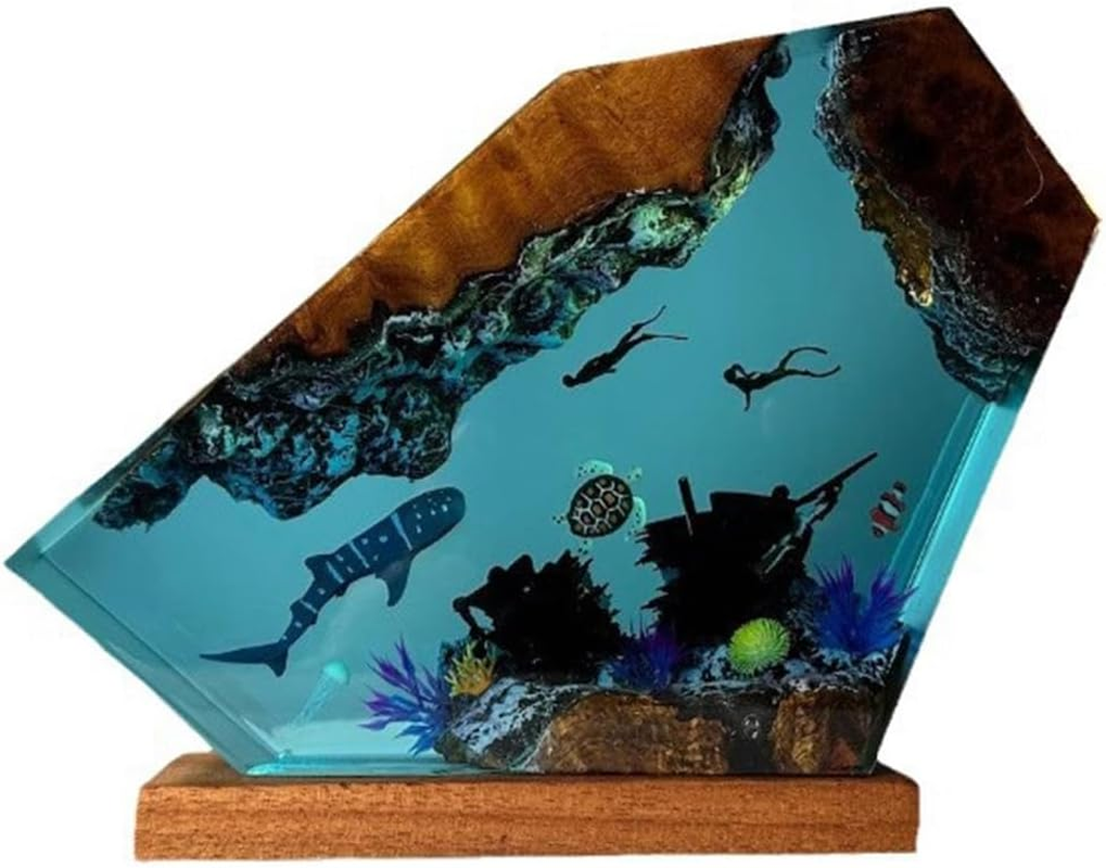 Qresthusa Undersea Resin Lamp Whale Turtle Human Diving Night Light Home Gift Office, Desk Bedroom Decoration Night Light image number 5