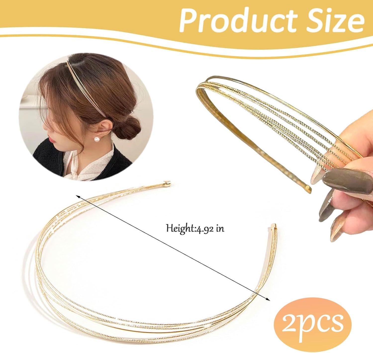YUBBYSTU 2 Pcs Gold Headband for Women, Elegant Hair Hoop Headpiece for Women Girls Bridal Hair Styling Accessories, Gold Headpiece Multi Layers Hairbands Thin Metal Hair Band image number 5