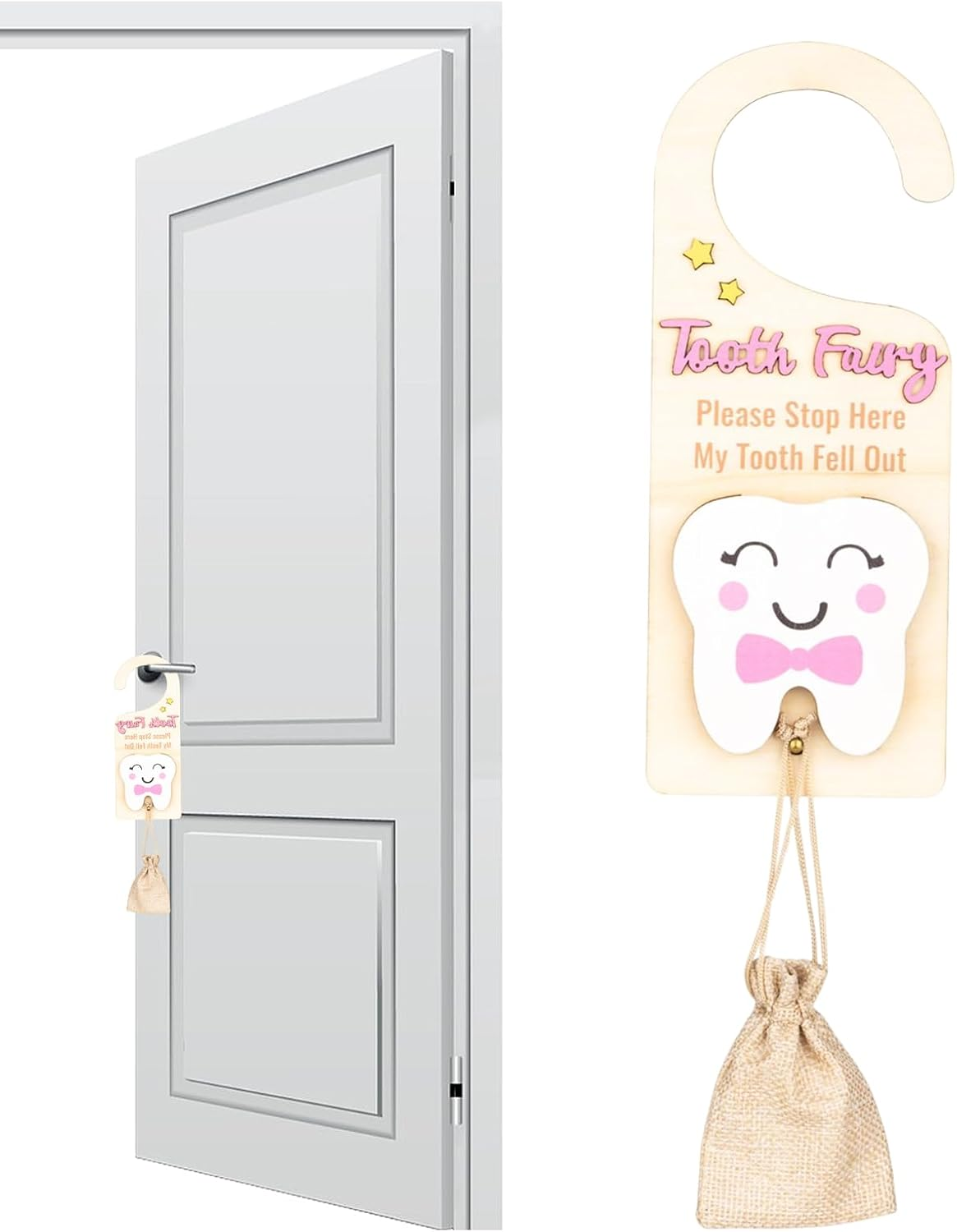 Tooth Fairy Door Hanger | Lost Teeth Pickup Box with Money Slot - Cute Souvenir, Wooden Keepsake Box for Home Collection Storage