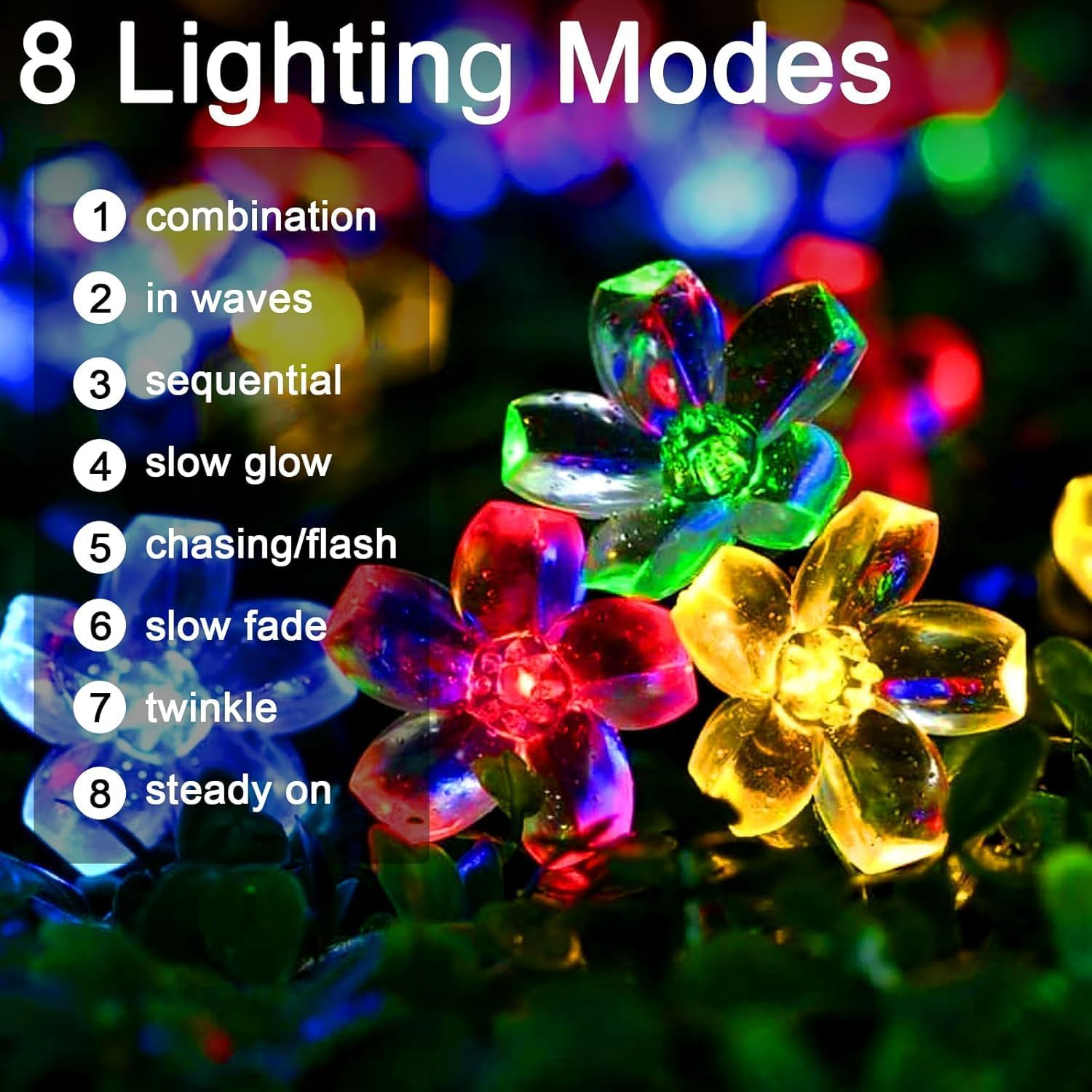 Solar Flower String Lights Outdoor, 12M/39Ft 100 LED Waterproof Cherry Blossom Fairy Lights, 8 Modes Sakura Flower Lights for Garden Christmas Party Decorations(Multi-Colour)