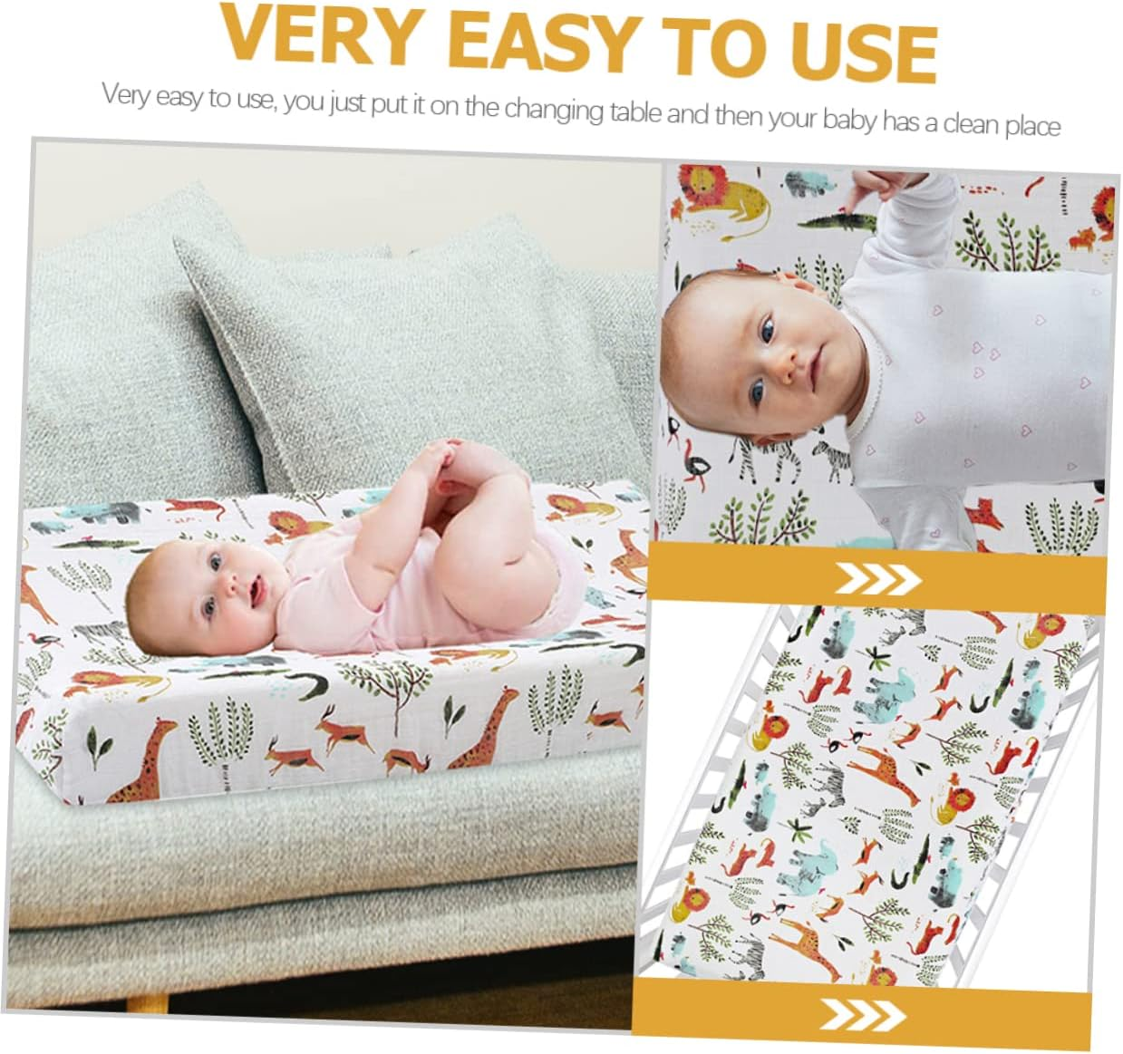 Muslin Changing Pad Cover for Babies, Breathable Diaper Changing Table Sheet Forest Animal Print, Detachable Cotton Fabric, Suitable for Nursery and Infant Care image number 4