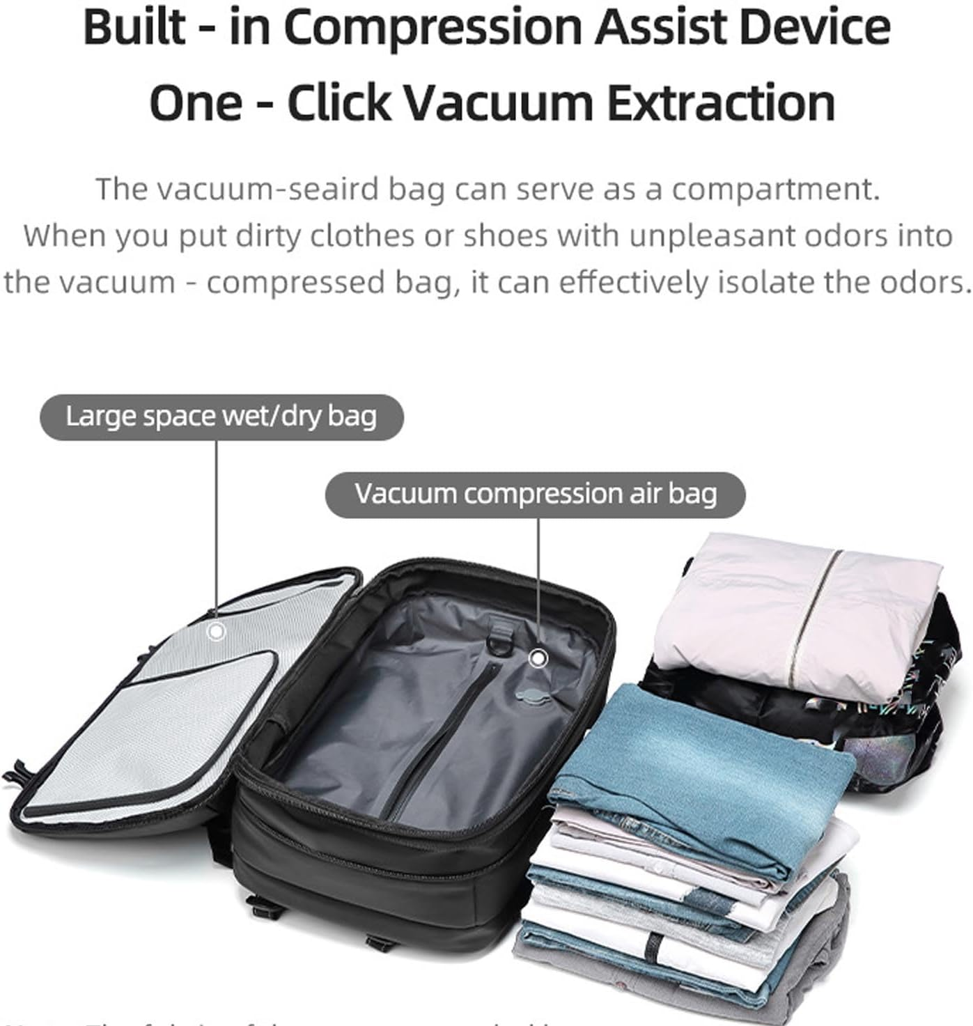 Vacuum Backpack for Travel 60L Expandable Travel Backpack with Compression Lock Water-Resistant Design for Hiking Camping Daily Use image number 5