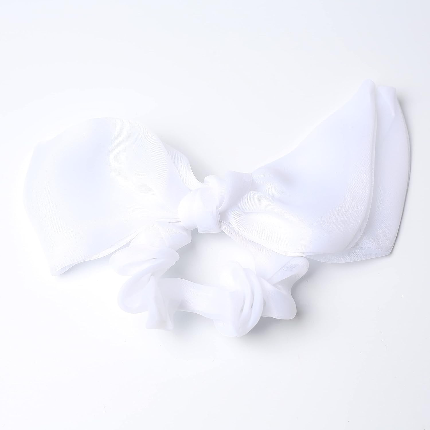 Qingoo Organza Rabbit Ears Elastic Hair Band Ponytail Holder Suitable for Everyday Use Travel Party (White)