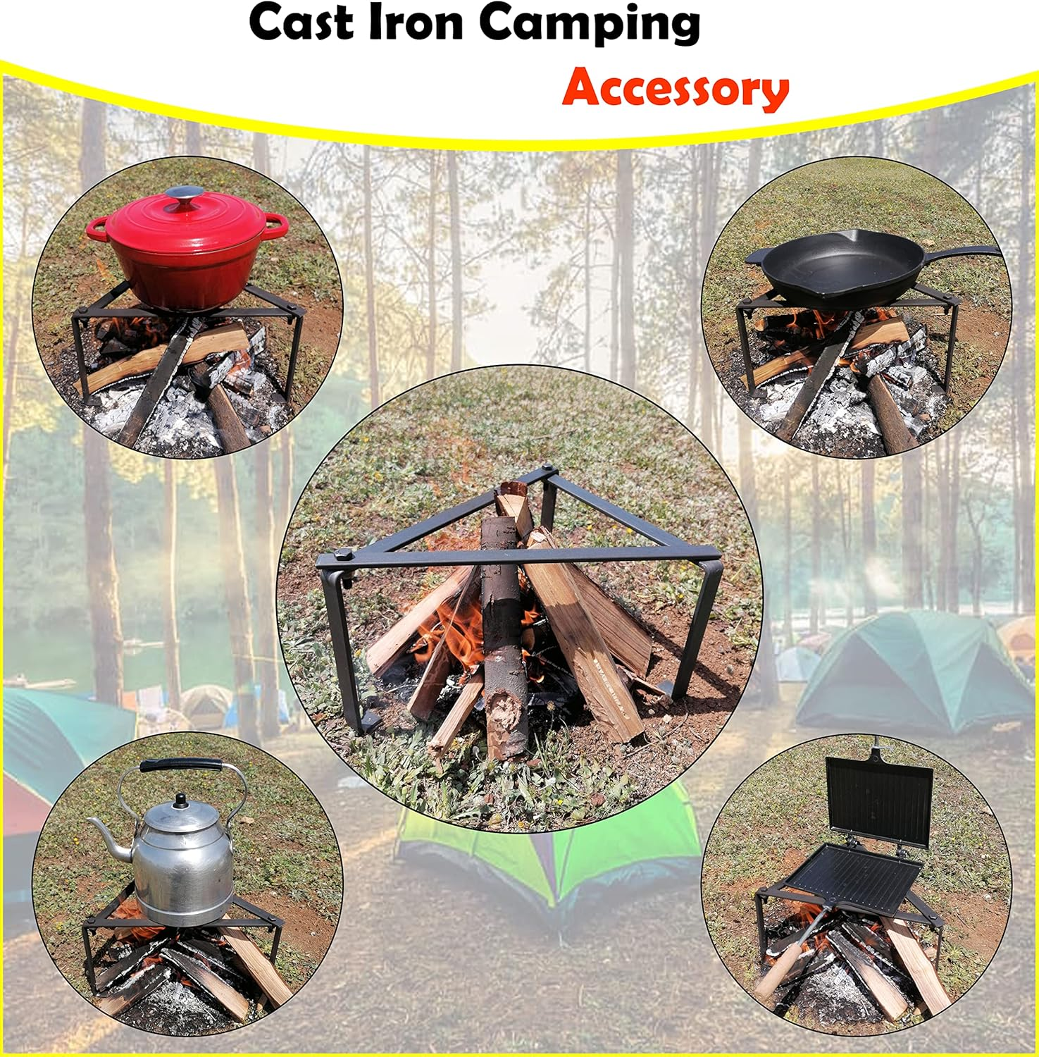 14 Inch Camping Tripod for Cooking, Camping Cooking Stand, Tripod Grill, Fire Tripod for Cooking, Cast Iron Stand, Dutch Oven Stand, Fire Pit Stand, Dutch Oven Tripod, Cooking Tripod for Campfire image number 1