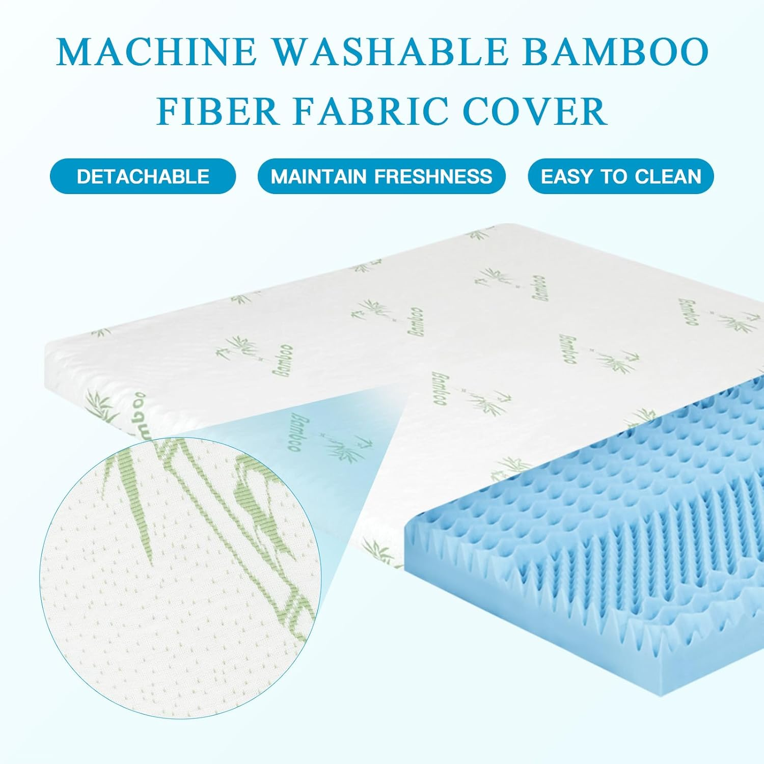 Ufurniture 8 Cm Mattress Topper Memory Foam with Cool Gel Infusion, 7 Zone Blue Egg Crate Foam Bed Topper for Pressure Relief and White Removable Bamboo Fabric Cover (Double) image number 3